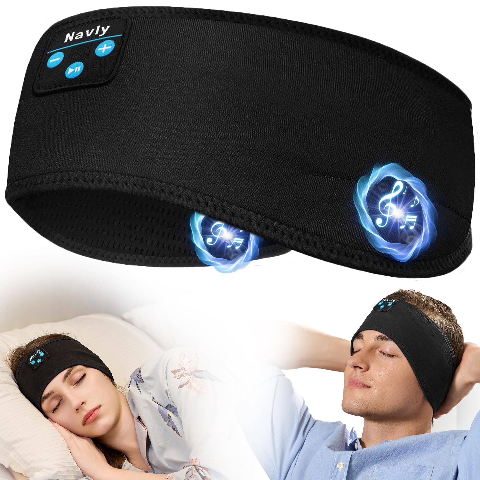 Navly Sleep Headphones, 10Hrs Sports Headband with Soft Cozy Earbuds Comfortable, Headphones Headband with Ultra-Thin HD Stereo Speakers Perfect for Workout,Running,Yoga,Travel Dark Black