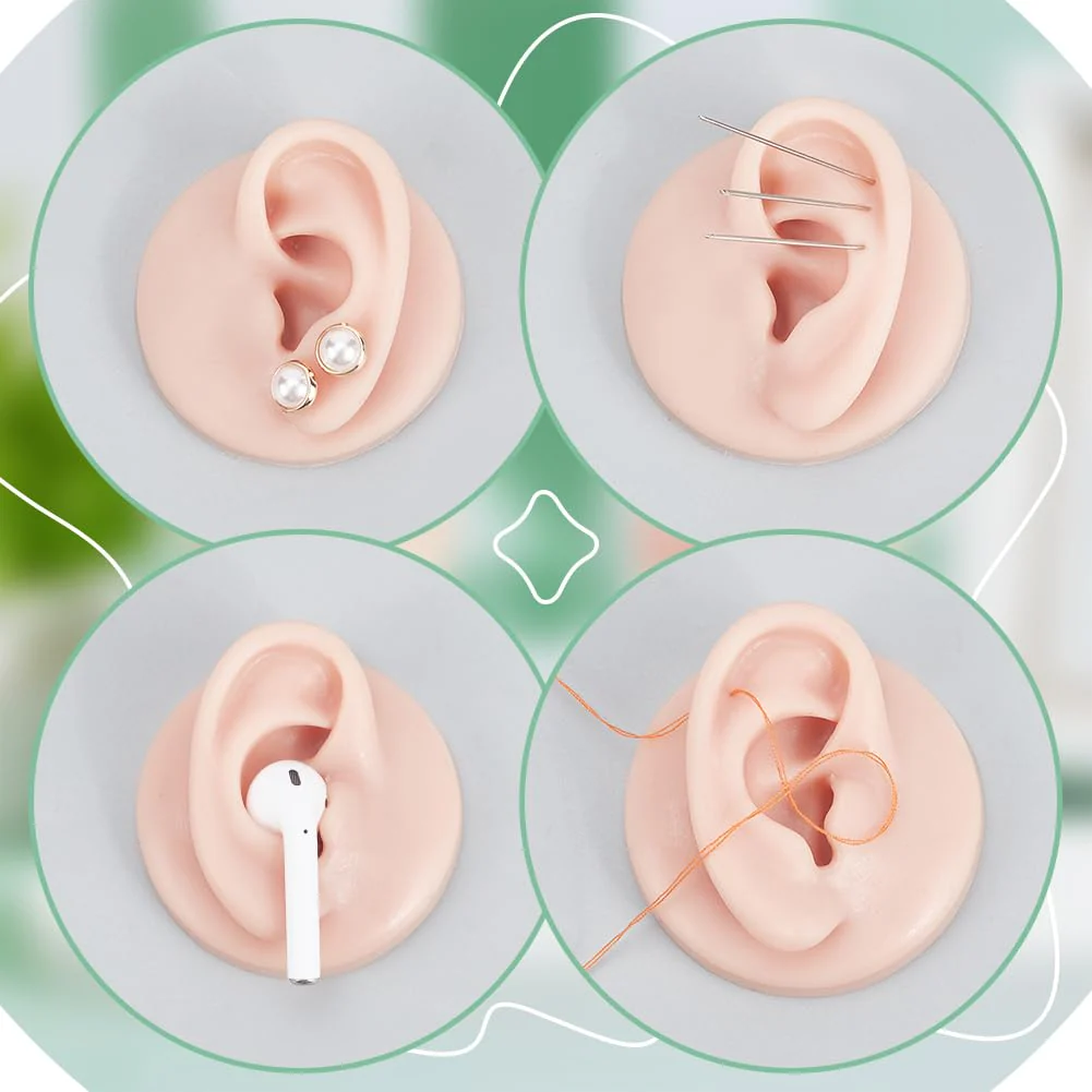 nbeads Set of 2 Silicone Ear Model with Acrylic Stand, Left and Right Flexible Model Piercing Practice Realistic Soft Ear Shape for Jewellery Display Acupuncture Mannequin Teaching - Image 4