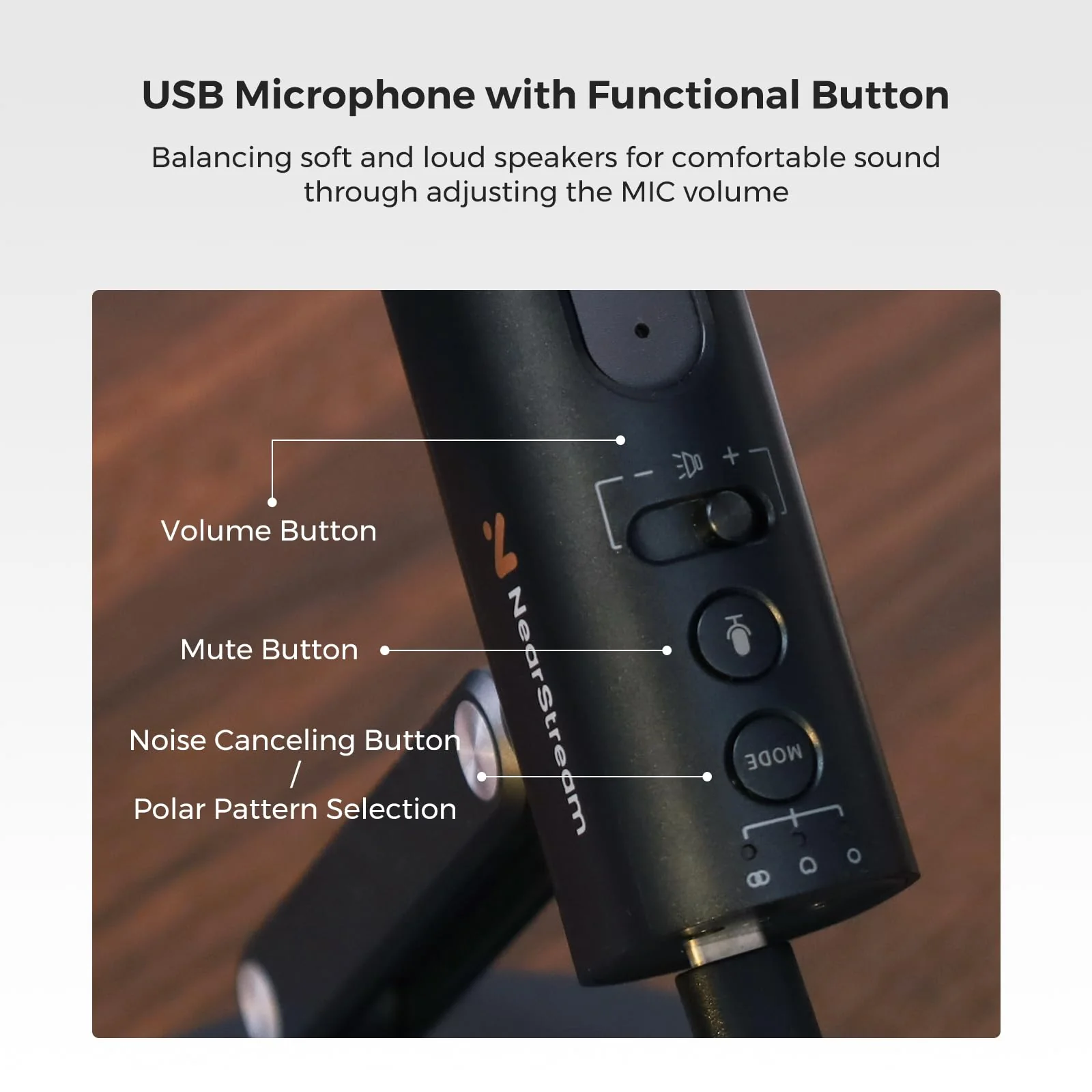 NearStream USB Condenser Microphone for PC, Camera, Podcast Microphone with Desk Stand for Record, Stream, 8 Mic Array/Noise Canceling/3 Polar Patterns/Monitoring/Volume Control, Studio Mic AM10U - Image 8