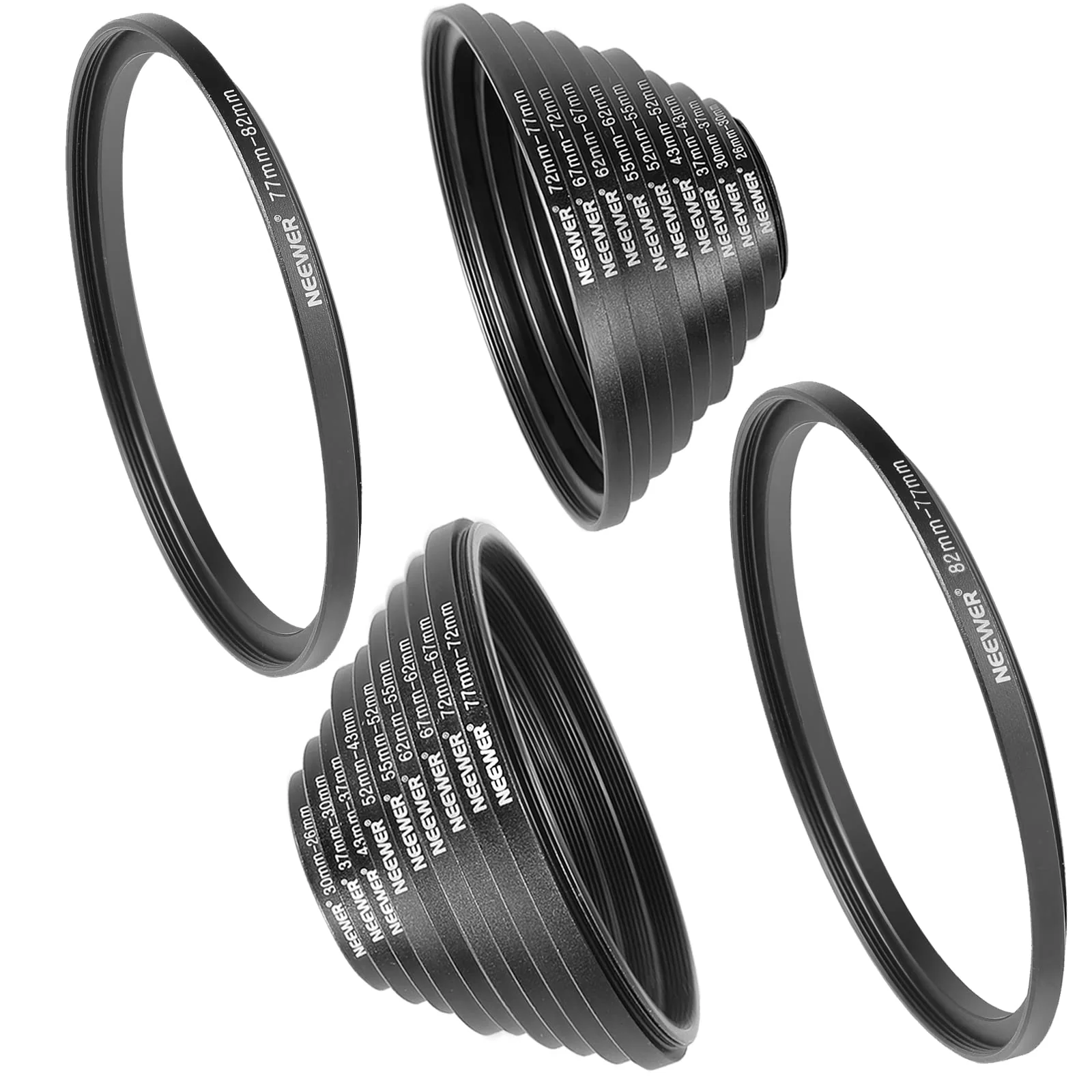 Neewer 20 Anodized Black Metal Lens Filter Adapter Rings - 10 Step Up + 10 Step Down Set 20 Pack
