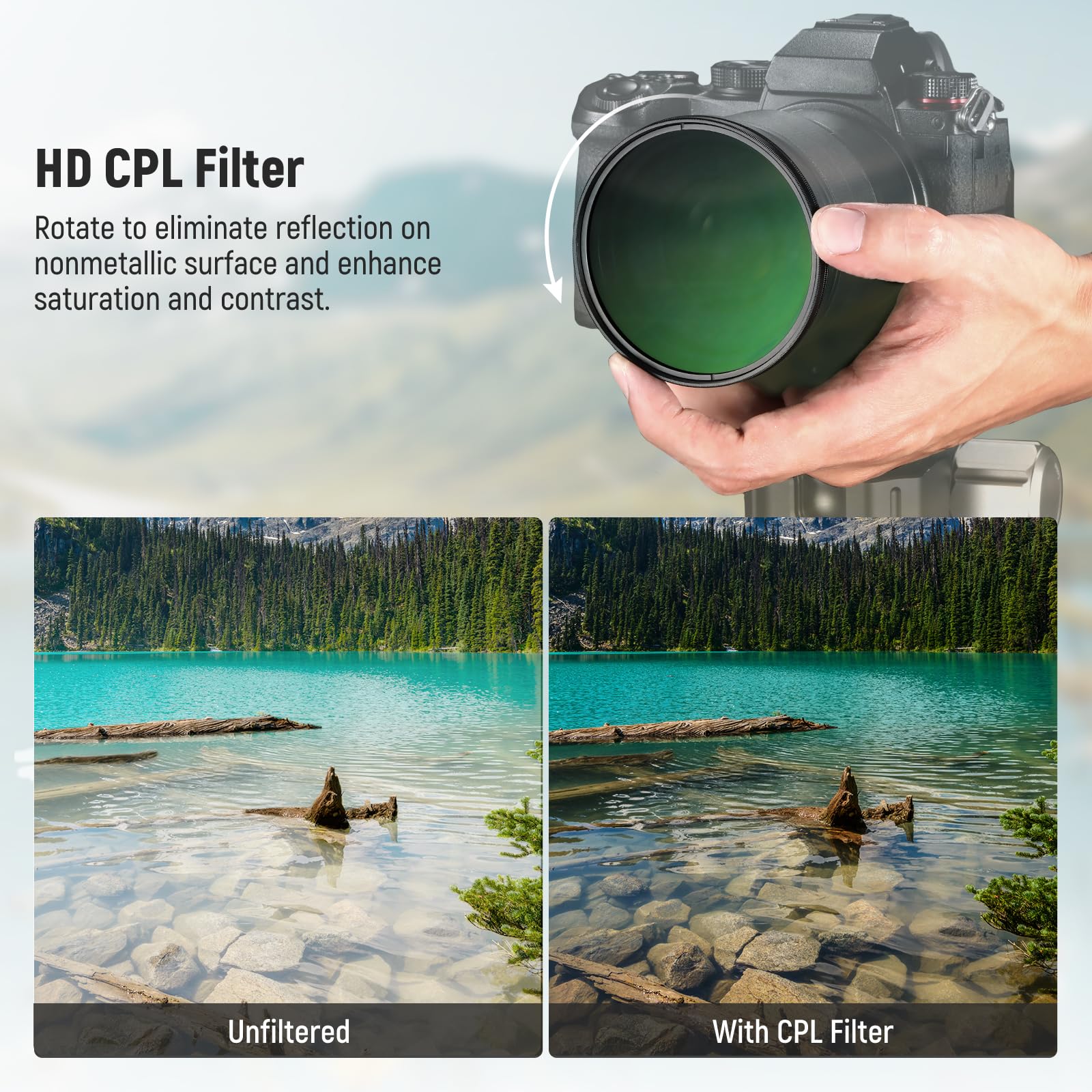 NEEWER 77mm CPL Filter with Lens Cap, Ultra Slim Multi Resistant Nano Coated Circular Polarizing Filter with HD Optical Glass for Camera Lens, Reduces Reflection & Glare, Boosts Contrast CPL w/Lens Cap - Image 3