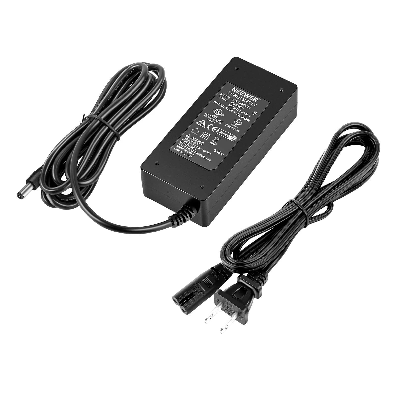 Neewer AC 100-240V to DC 12V 5A 60W Power Supply Adapter with 6.5 feet/2 Meters Power Cable Compatible with 660 960 LED Video Light and Max. 12V 5A 60W Ring Light (US Plug)