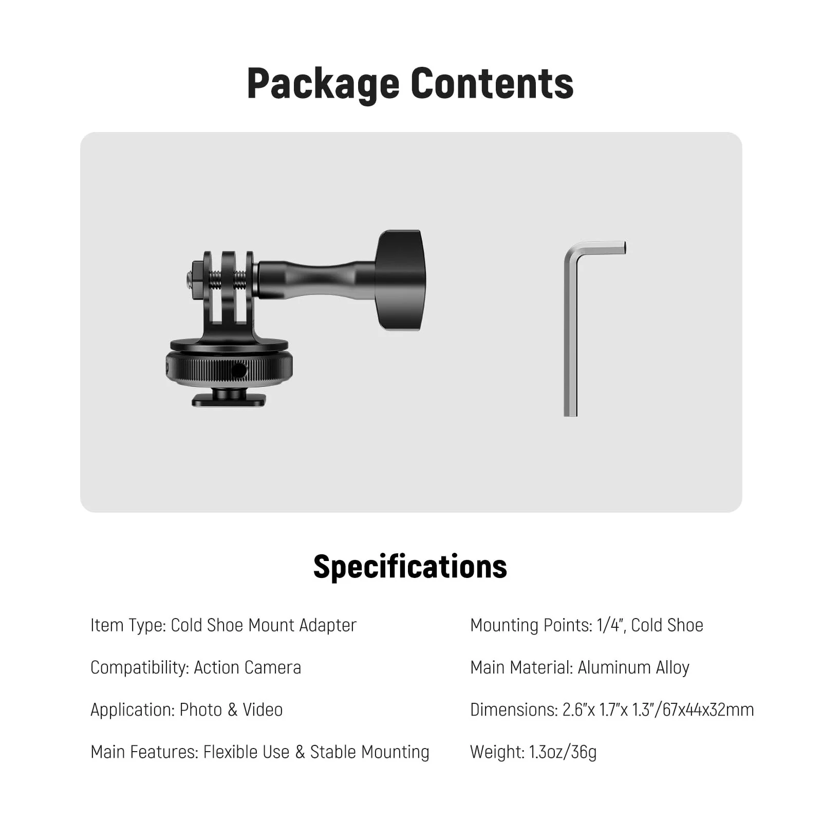 NEEWER Action Camera Cold Shoe Mount Adapter Compatible with GoPro Accessories Go Pro DJI Insta360 AKASO, Metal 1/4" Thread Hot Shoe Mount for Mini Tripod Selfie Stick, 180° Tilt, GP-63 - Image 7