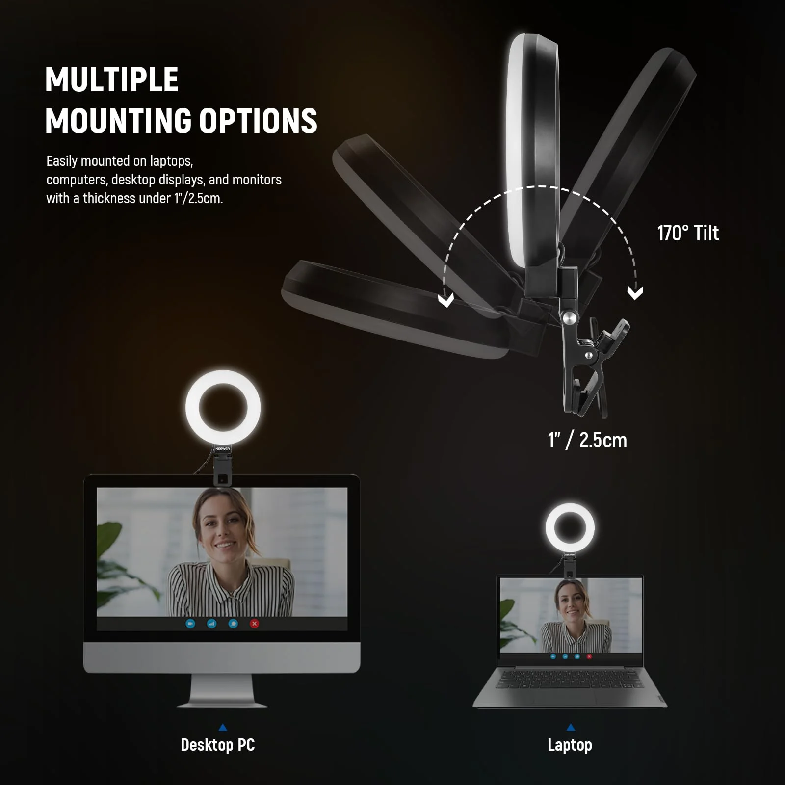 NEEWER Basic 5" Ring Light for Video Conference Lighting, Clip on Light Kit with Desk Tripod for Monitor Laptop Computer Zoom Call Live Streaming Remote Working Learning Video Recording, BR60 - Image 4