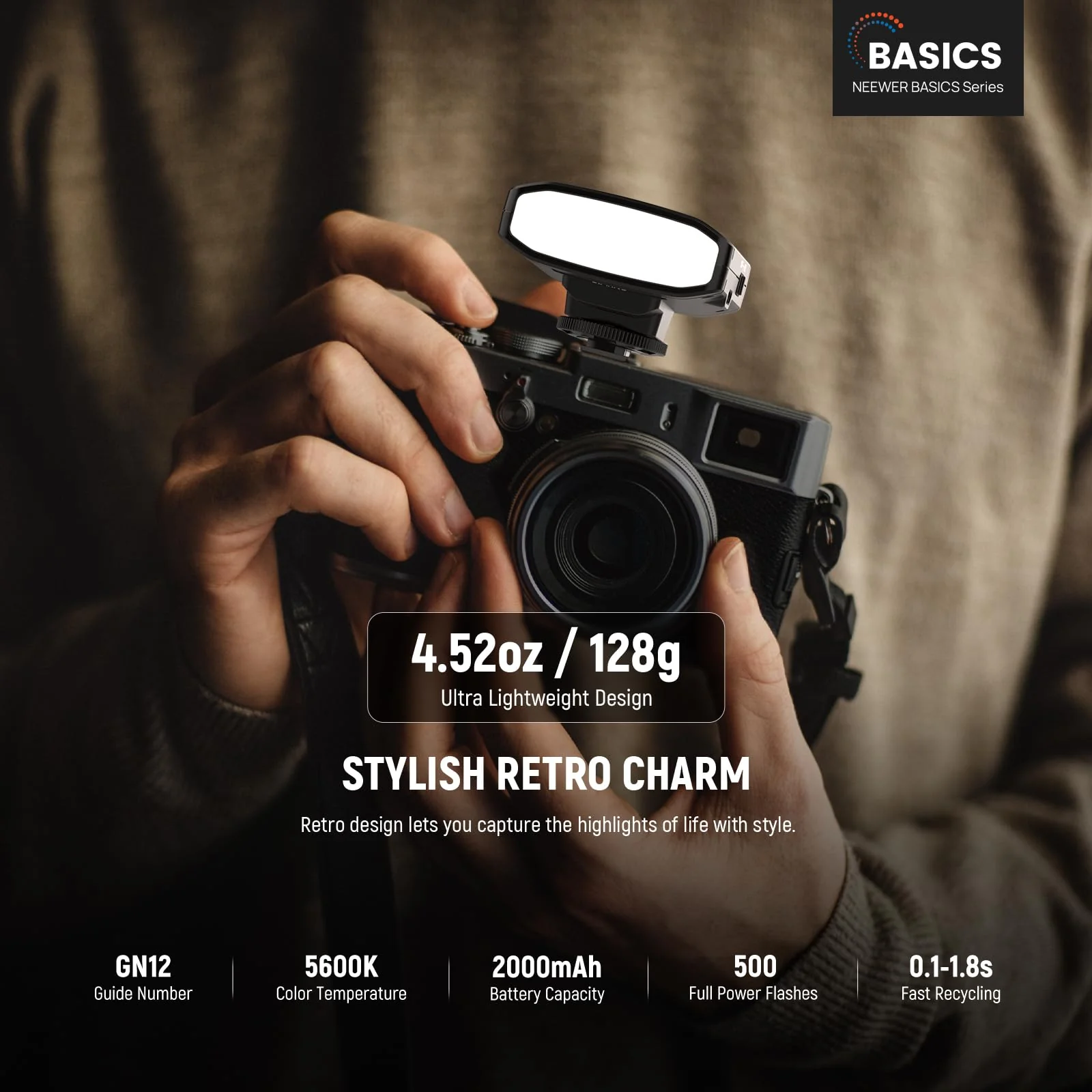 NEEWER Basics 5600K Mini Camera Flash Speedlite GN12, 2000mAh/500 Flashes/0.1-1.8s Recycle, Light Compatible with Canon Fujifilm Sony Nikon Digital Standard Hot Shoe Camera for Studio Photos, Z120 SE - Image 2
