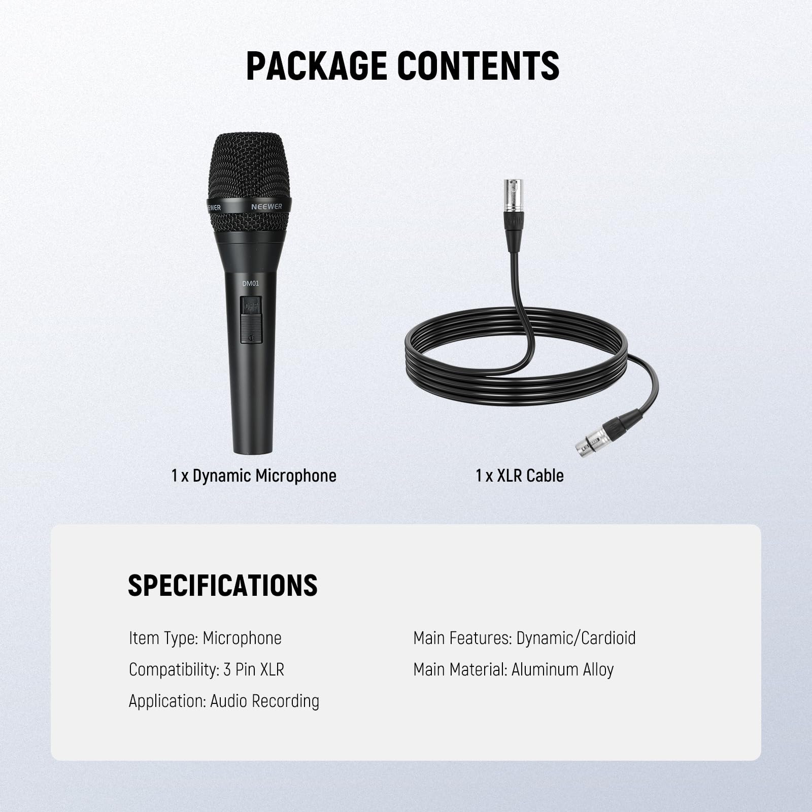 NEEWER DM01 Cardioid Dynamic Microphone with XLR Cable for Podcast Singing PC Gaming Streaming Studio Vocals, Speeches, Live Performances, 600Ω +/- 30% Impedance, 100Hz-10KHz Frequency Range - Image 8