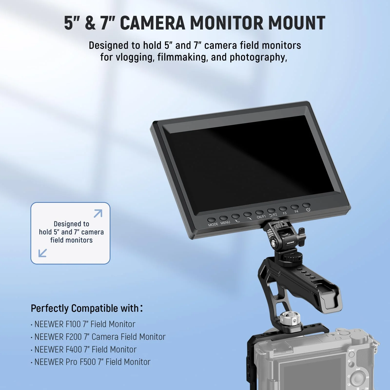 NEEWER Field Monitor Mount Monitor Holder with 1/4" Screw, 360° Swivel, 180° Tilt, Anti Twist Screw Compatible with Atomos Ninja 5" & 7" Camera Monitor Compatible with SmallRig Camera Cage, MA021 MA021 w/1/4" Screw - Image 2