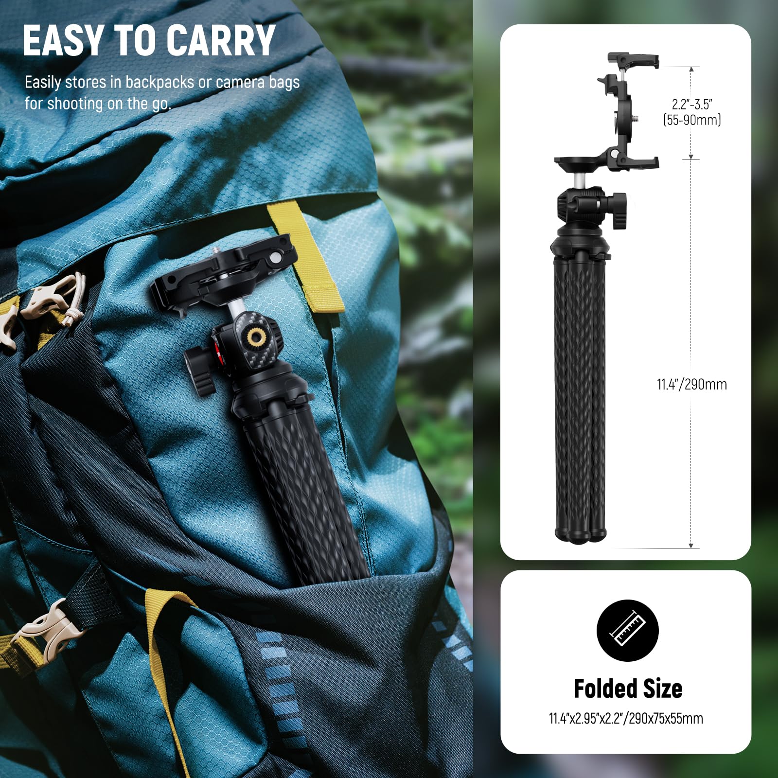 NEEWER Flexible Tripod with Remote, Mini Camera Phone Tripod Stand with Hidden Phone Holder&Action Camera Adapter Compatible with iPhone GoPro Hero13 12 11 10 DJI Insta360 Samsung for Vlogging, TP34 - Image 7