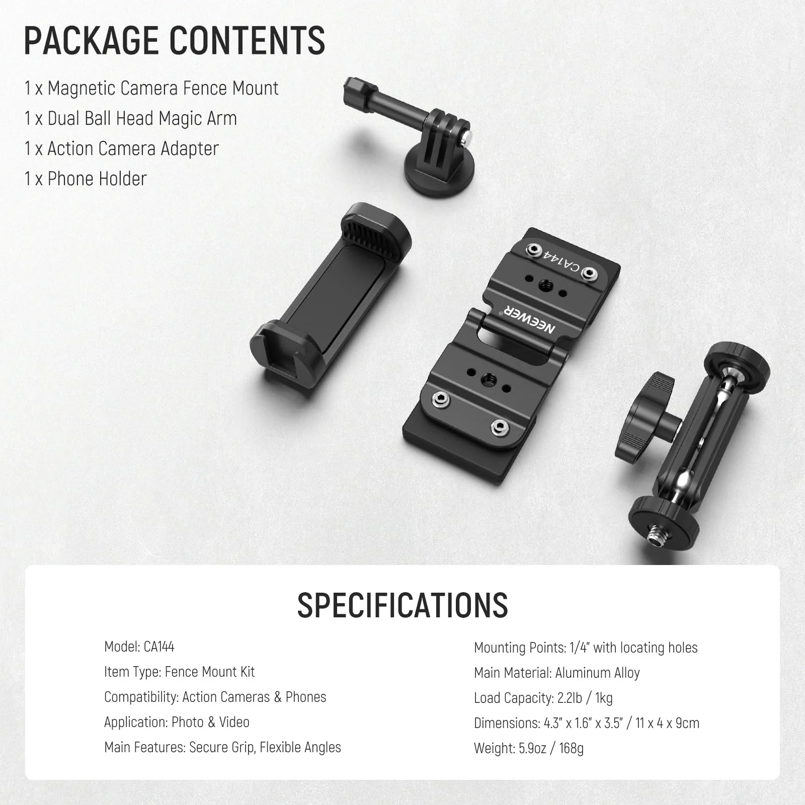 NEEWER Magnetic Fence Mount Compatible with Mevo Start Pocket Radar GoPro Insta360 DJI, Dual Mounting Kit Compatible with Gamechanger App for Baseball Live Streaming, Metal Camera Post Mount, CA144 - Image 2