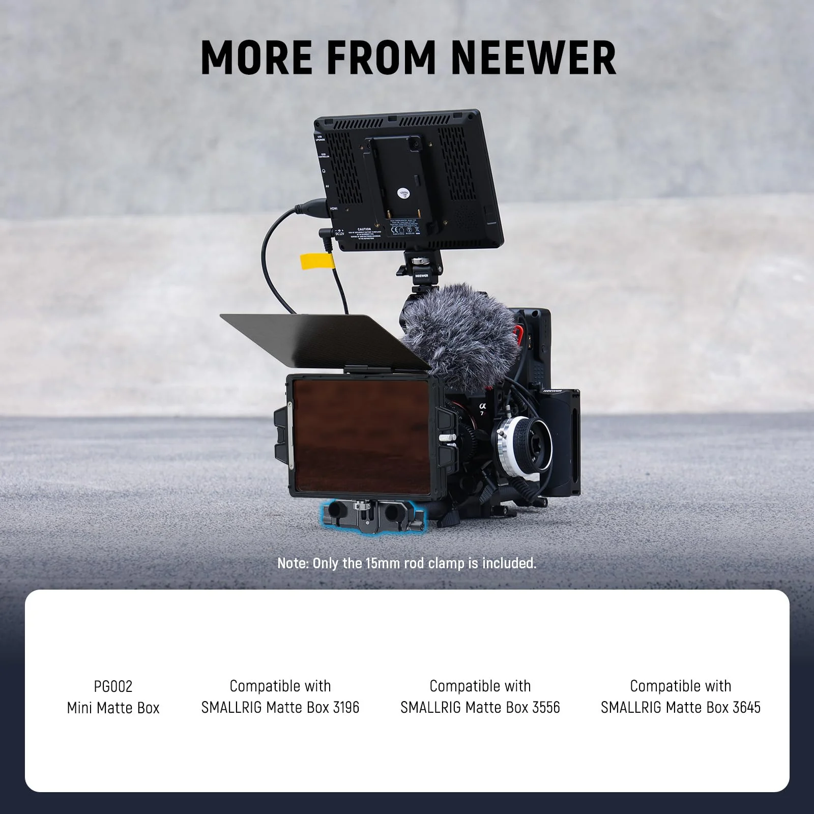 NEEWER Matte Box Support, LWS 15mm Dual Rod Clamps with 1/4" Screw & 0.9"/22mm Vertical Adjustment, Compatible with SmallRig NEEWER Mini Matte Boxes, PG013 - Image 5