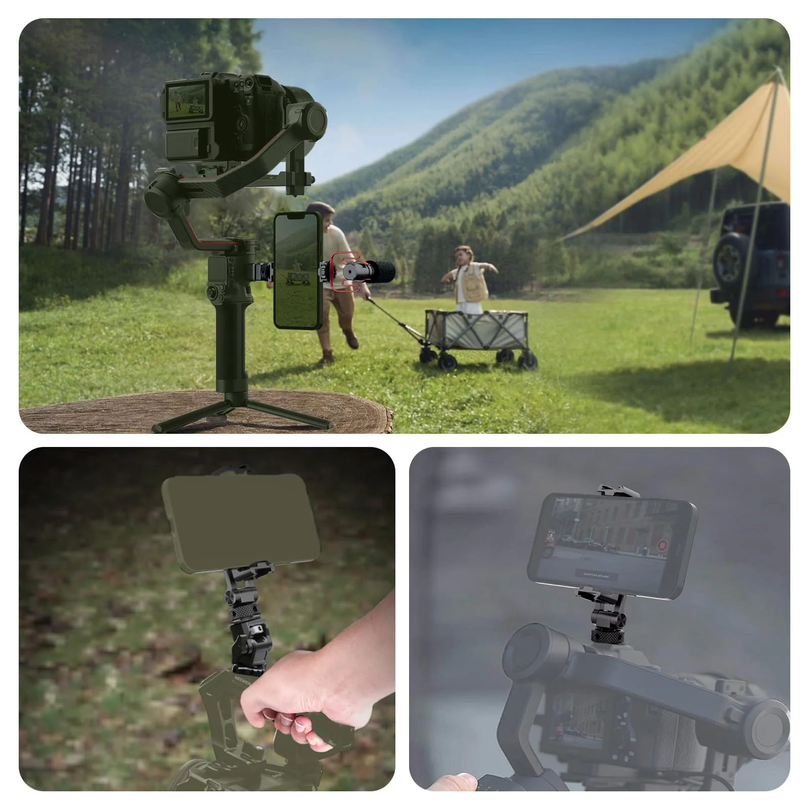 NEEWER Metal Phone Tripod Mount with Cold Shoe NATO Clamp Compatible with DJI RS5 RS4 RS3 Pro RS2 RSC2 Gimbal Stabilizer, 180° Tilt Phone Clip Holder Compatible with iPhone 15 Pro Camera Cage, GA010 GA010 with Nato Clamp - Image 7