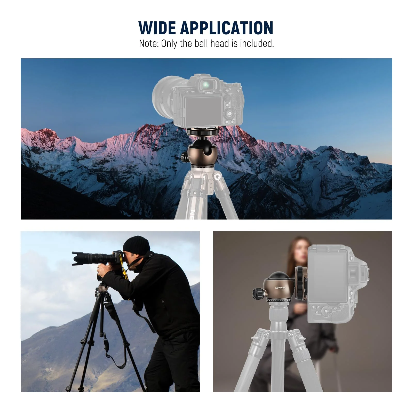 NEEWER Tripod Ball Head Mount Adapter, Low Profile Tripod Head Camera Ball Mount, Quick Lock with 1/4" QR Plate Compatible with Peak Design Capture Camera Clip, 360° Pan 90° Tilt, Max Load 22lb, GM32 - Image 7