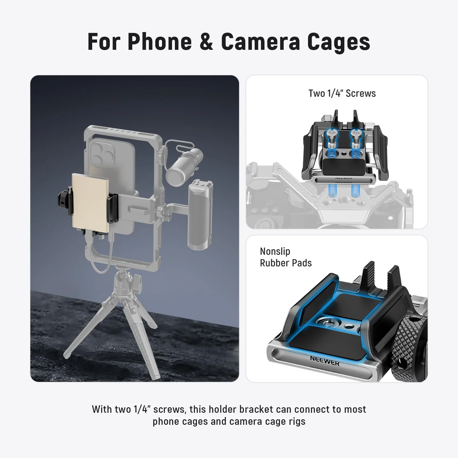 NEEWER Universal SSD Holder Mount Bracket with Cold Shoe/Cable Clamp, 1.6"-2.6" for T5 T7 T9 SSD, Compatible with SmallRig Cage for BMPCC 4K 6K, 15 Pro/15 Pro Max Phone Cage, UA059 - Image 3