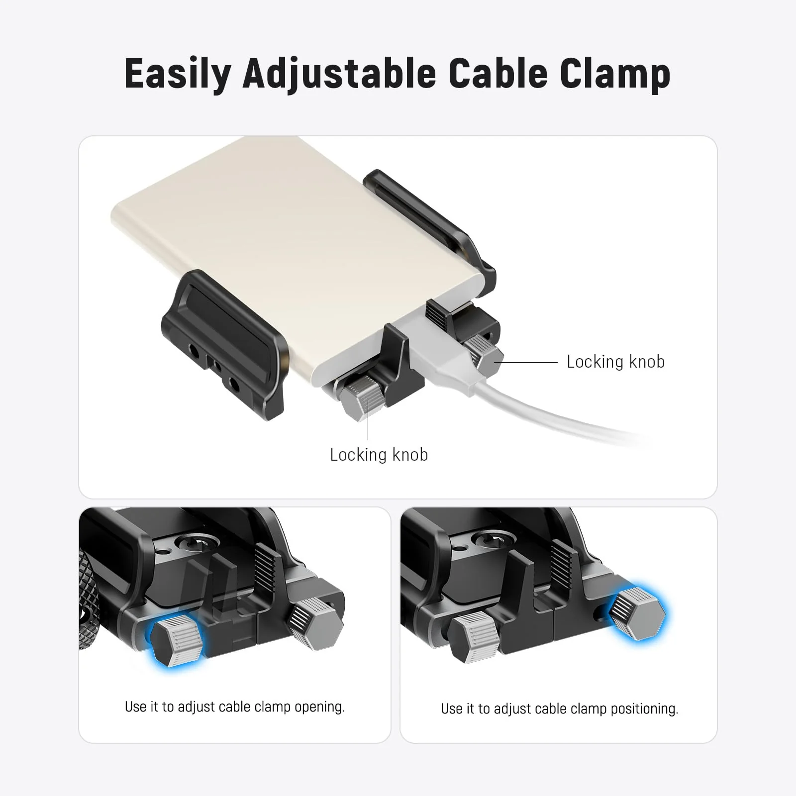 NEEWER Universal SSD Holder Mount Bracket with Cold Shoe/Cable Clamp, 1.6"-2.6" for T5 T7 T9 SSD, Compatible with SmallRig Cage for BMPCC 4K 6K, 15 Pro/15 Pro Max Phone Cage, UA059 - Image 5