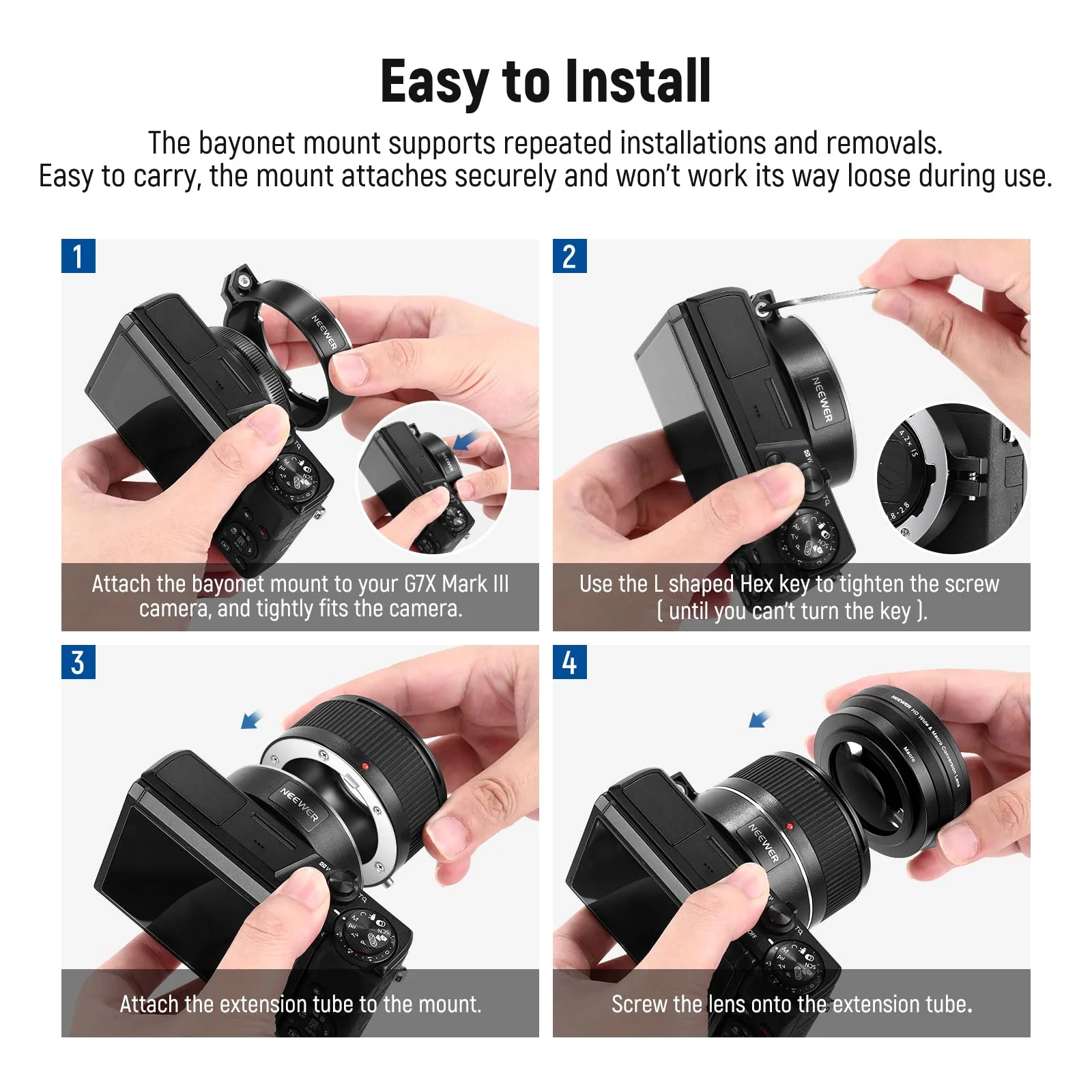 NEEWER Wide Angle Lens Compatible with Canon G7X Mark III Camera, 2 in 1 18mm HD Wide Angle & 10x Macro Additional Lens with Extension Tube, Bayonet Mount Lens Adapter, Cleaning Cloth - Image 6