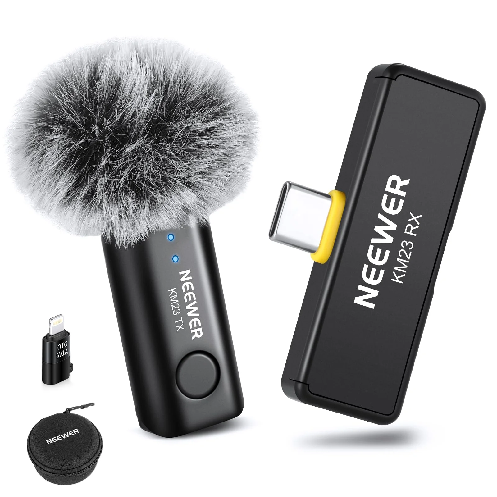 NEEWER Wireless Lavalier Microphone System for USB C, Compatible with iPhone 16 15 Samsung Android Phones, Noise Cancelling Mini Lav Omnidirectional Condenser Mic for Vlogging Live Streaming, KM23