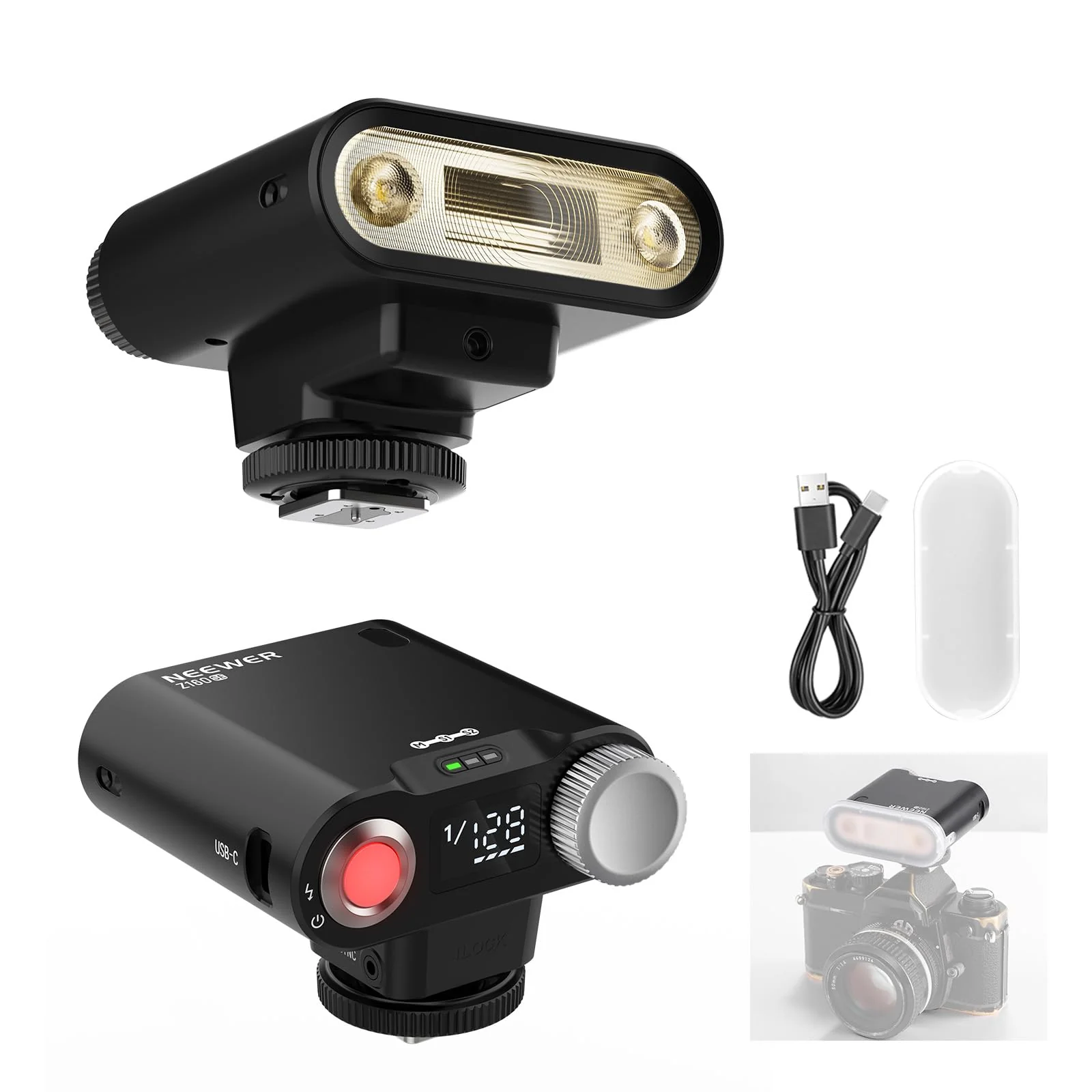 NEEWER Z160 SE Camera Flash, 20Ws GN15 6000±200K Speedlight, Manual 1/1-1/128 Power & S1/S2 Mode 3.7V/1200mAh Battery 650 Full Power Studio Light, Compatible with Canon Nikon Sony Fuji Olympus Cameras