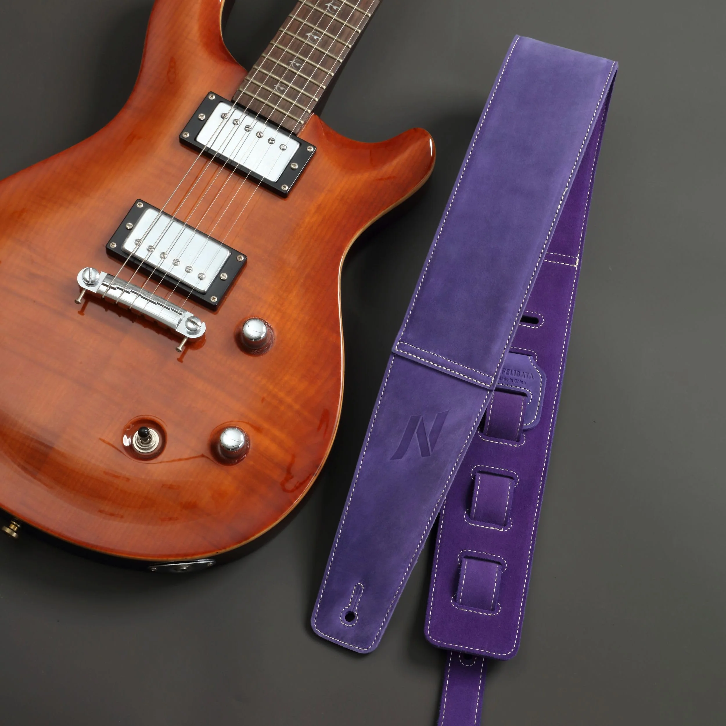 Nefelibata 3" Guitar Strap in First Layer Leather with Foam Padding and Cable Storage Loops for Bass, Electric and Acoustic Guitars (Lavender Purple) Lavender Purple - Image 2
