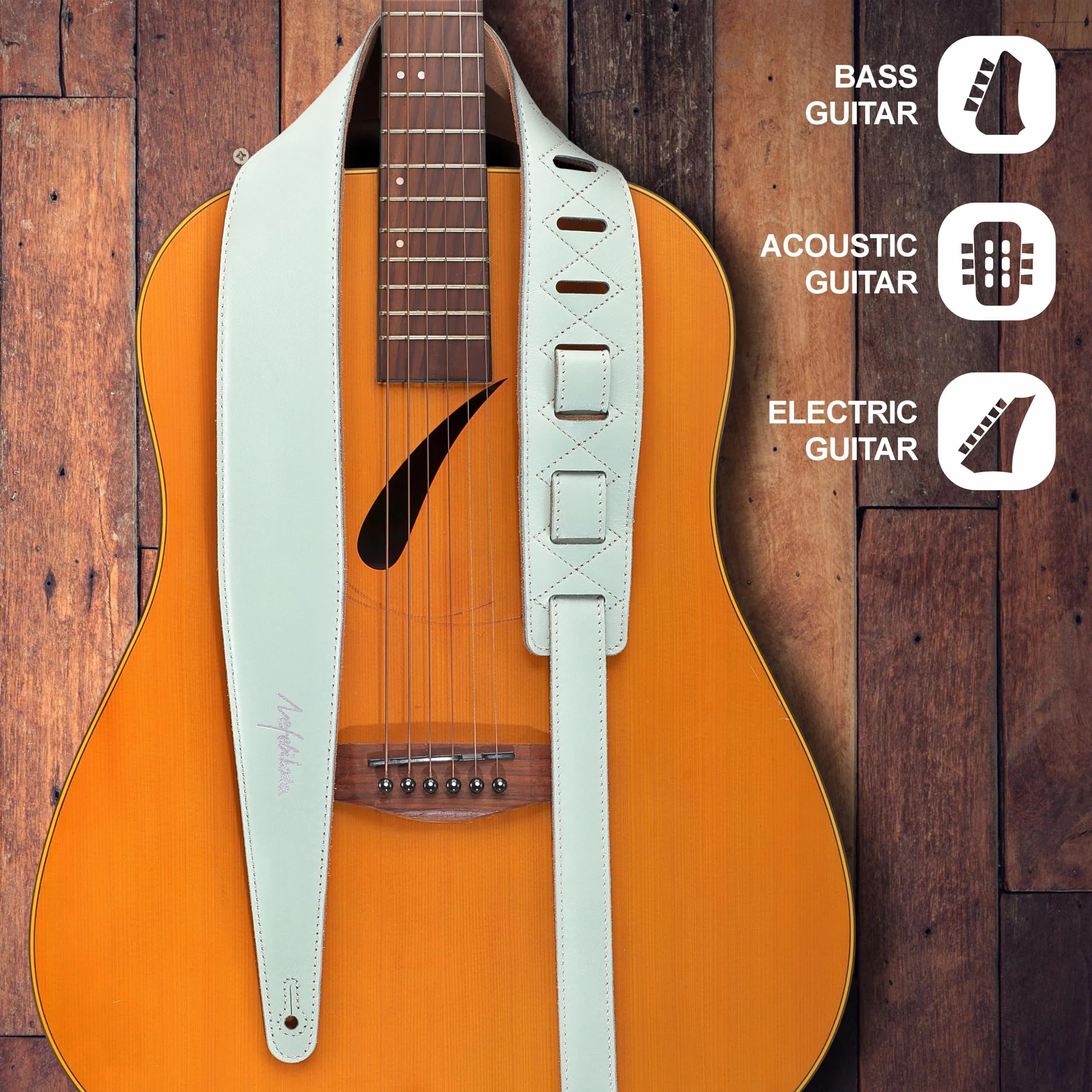 Nefelibata Guitar Strap 2.5", Head Layer Cowhide Italian Leather Adjustable Guitar Straps with Foam Padding for Bass, Electric, and Acoustic Guitars Light Green - Image 6