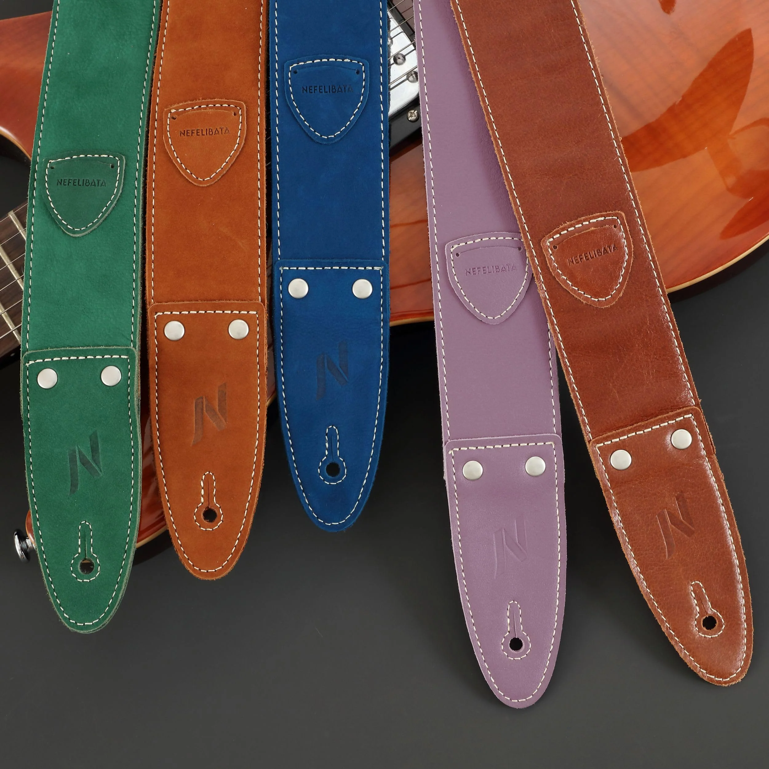 Nefelibata Guitar Strap, 2"Full Grain Leather Guitar Straps with Pick Pocket for Bass, Electric & Acoustic Guitar, Come with Guitar Picks,Strap Button and Strap Locks(Christmas Green) B#-christmas Green - Image 3