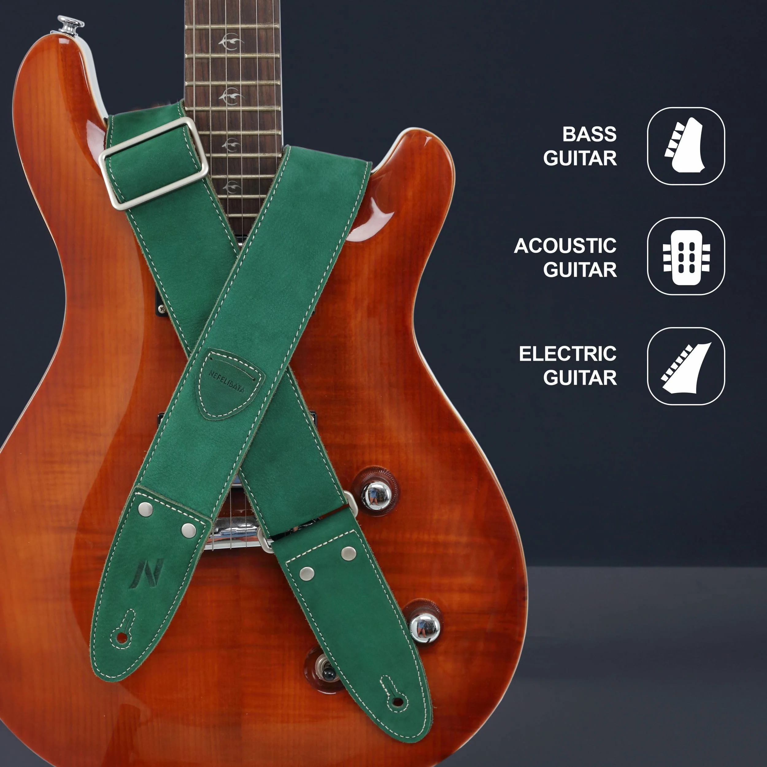 Nefelibata Guitar Strap, 2"Full Grain Leather Guitar Straps with Pick Pocket for Bass, Electric & Acoustic Guitar, Come with Guitar Picks,Strap Button and Strap Locks(Christmas Green) B#-christmas Green - Image 6