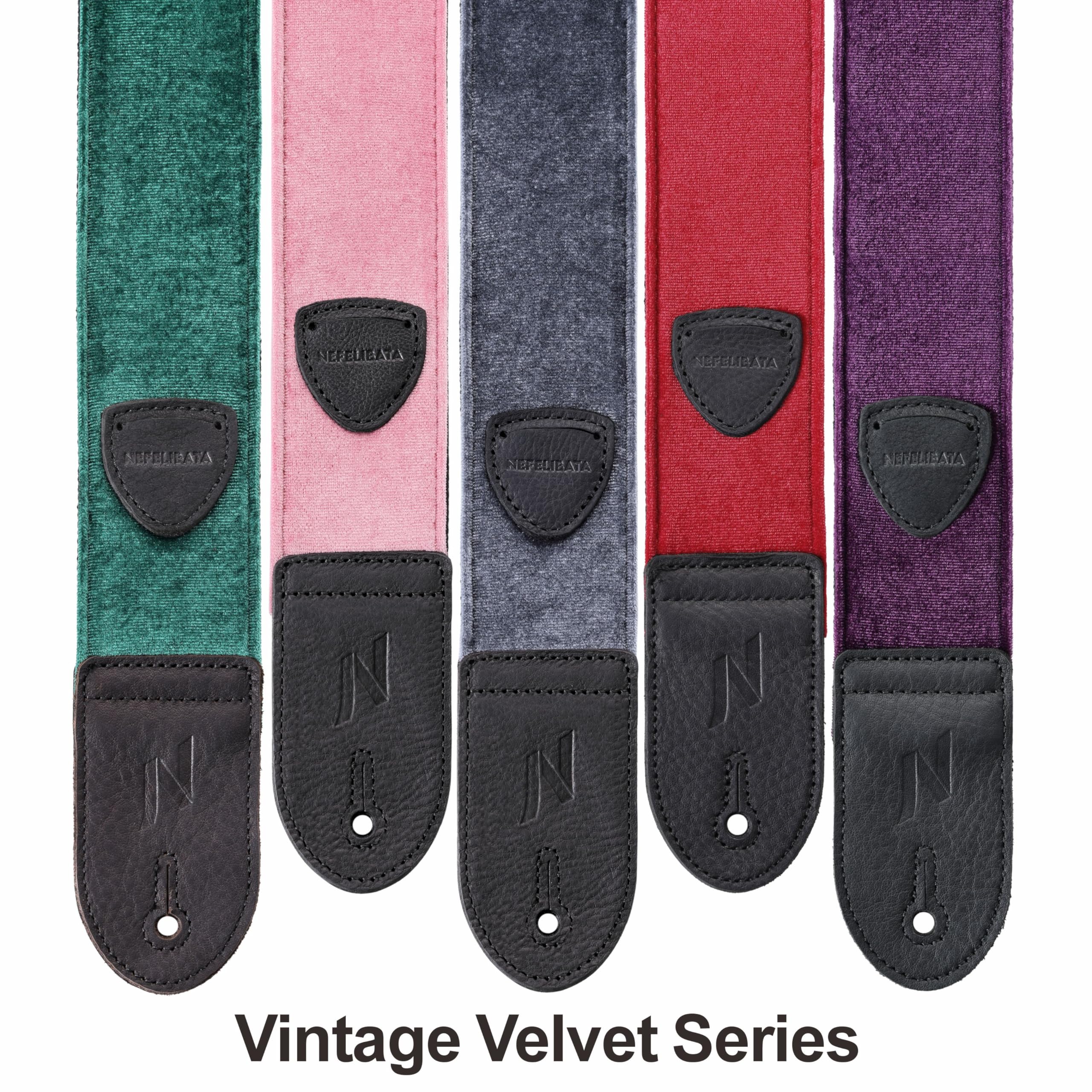 Nefelibata Guitar Strap,Double Full-Grain Leather Ends,Vintage Velvet Strap/FREE BONUS-4 Picks+Strap Locks+Strap Button,Gift For Bass,Electric&Acoustic Guitars(Vintage Christmas Green) C#-vintage Christmas Green - Image 4