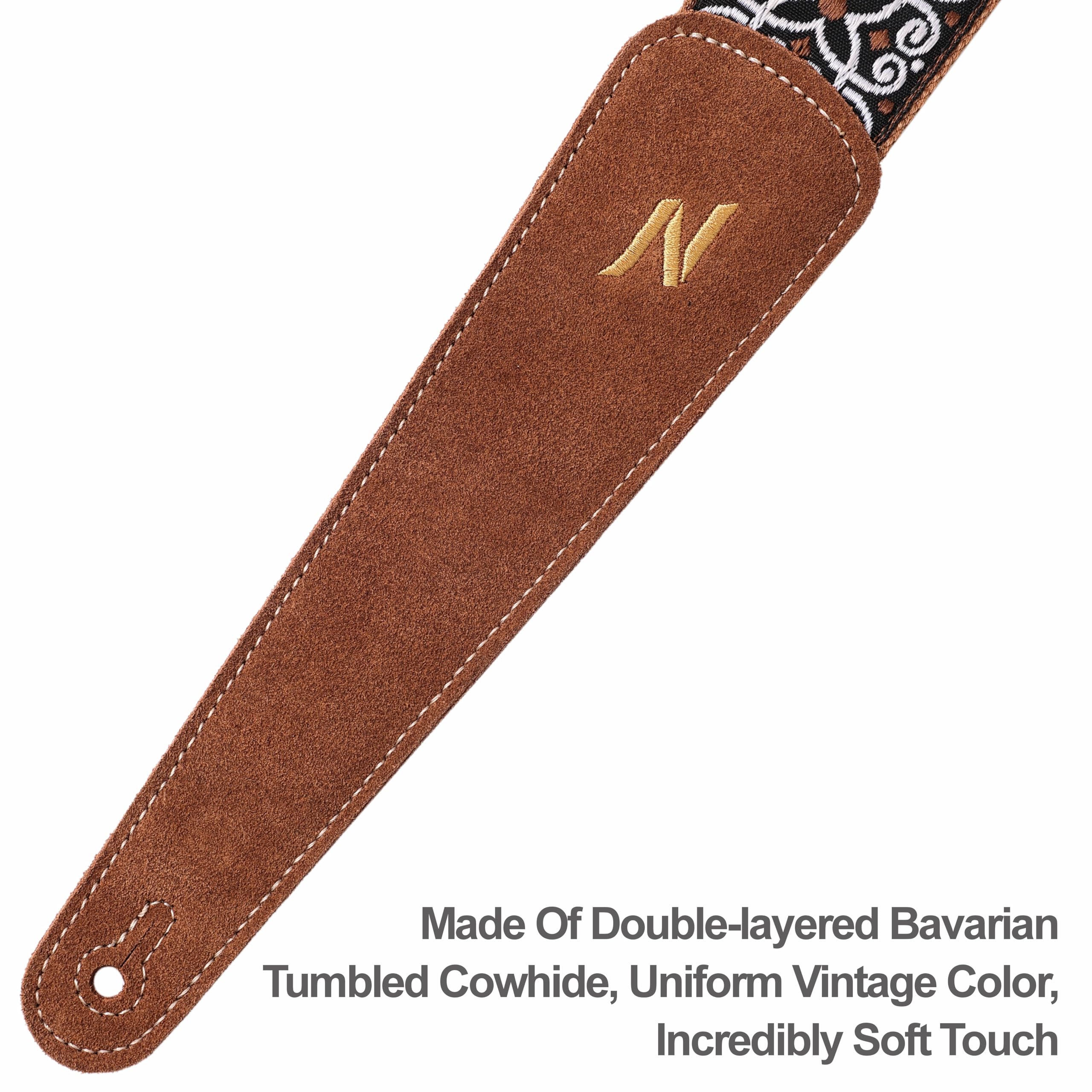 Nefelibata Guitar Strap, with Extended Soft Brown Suede Leather Ends for Bass Acoustic Electric Guitar, Free with Lock and Head Strap Yellow Flowers - Image 2