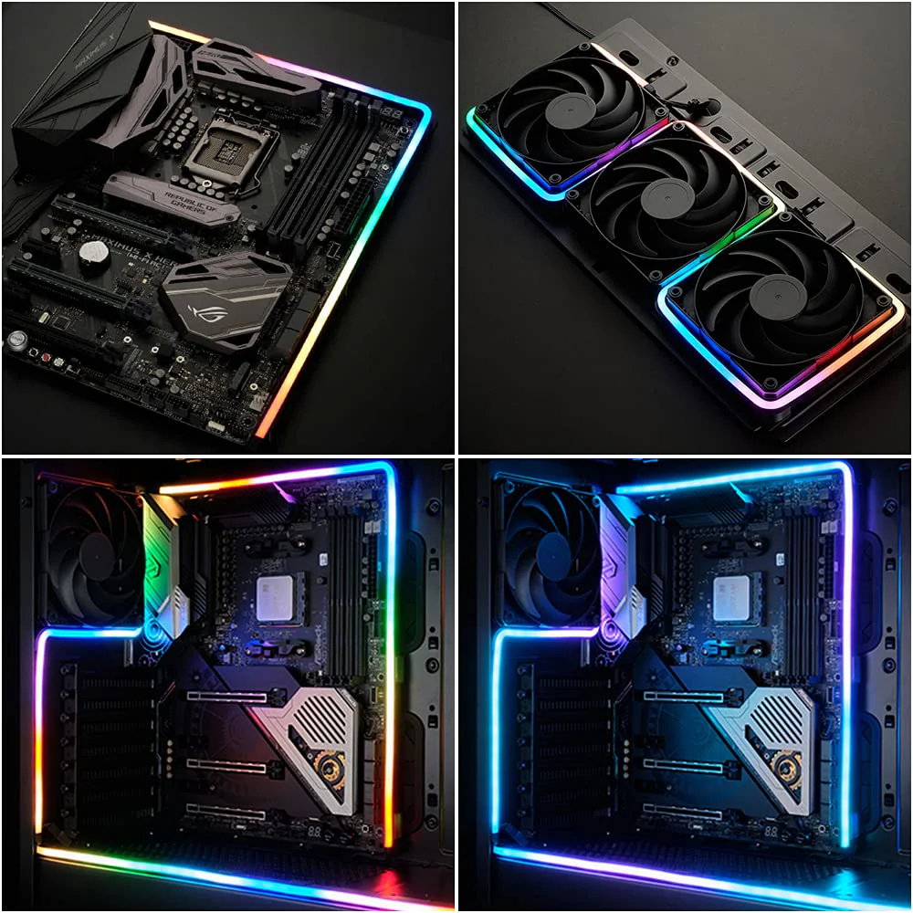 NEON Addressable RGB PC LED Strip, 2x15.7inch WS2812 RGB Rainbow Magnetic ARGB Strip for 5V 3-pin Aura SYNC, Gigabyte RGB Fusion, MSI Mystic Light Sync, with 12pcs Strong Magnetic Brackets Neon ARGB 2 Strips 5V 3 Pin - Image 2