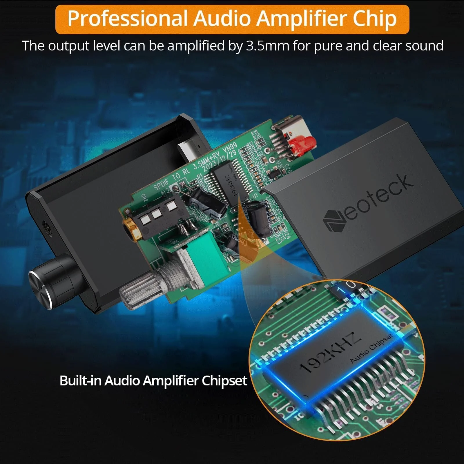 Neoteck 192kHz Digital to Analog Converter with Volume Adjustment,Optical to 3.5mm Converter with Built-in Amplifier Chipset DAC Converter Compatible for 3.5mm Headphones, Computer Speaker and etc. - Image 2