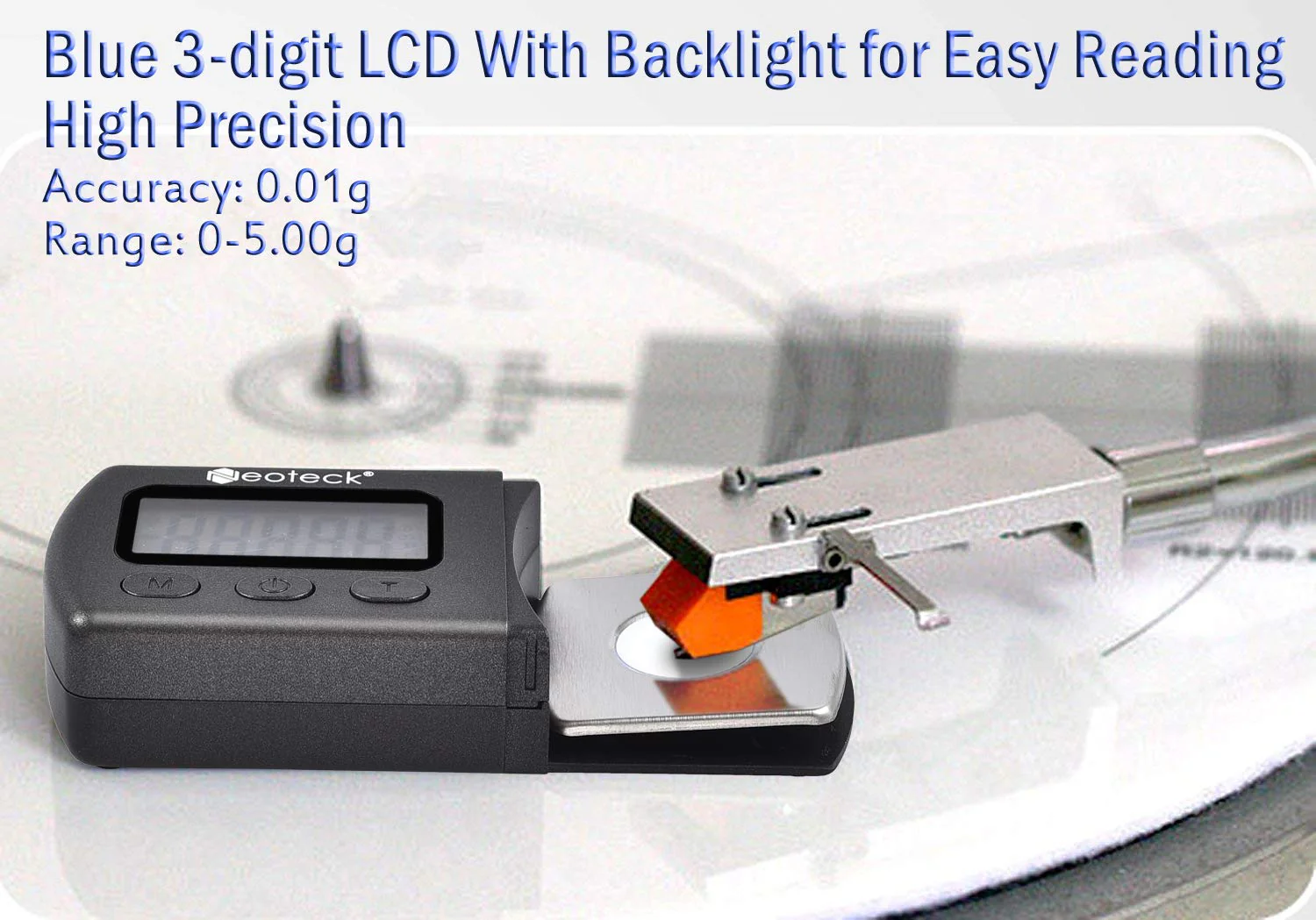 Neoteck Digital Turntable Stylus Force Scale Gauge 0.01g/5.00g Blue LCD Backlight for Tonearm Phono Cartridge Black - Image 3