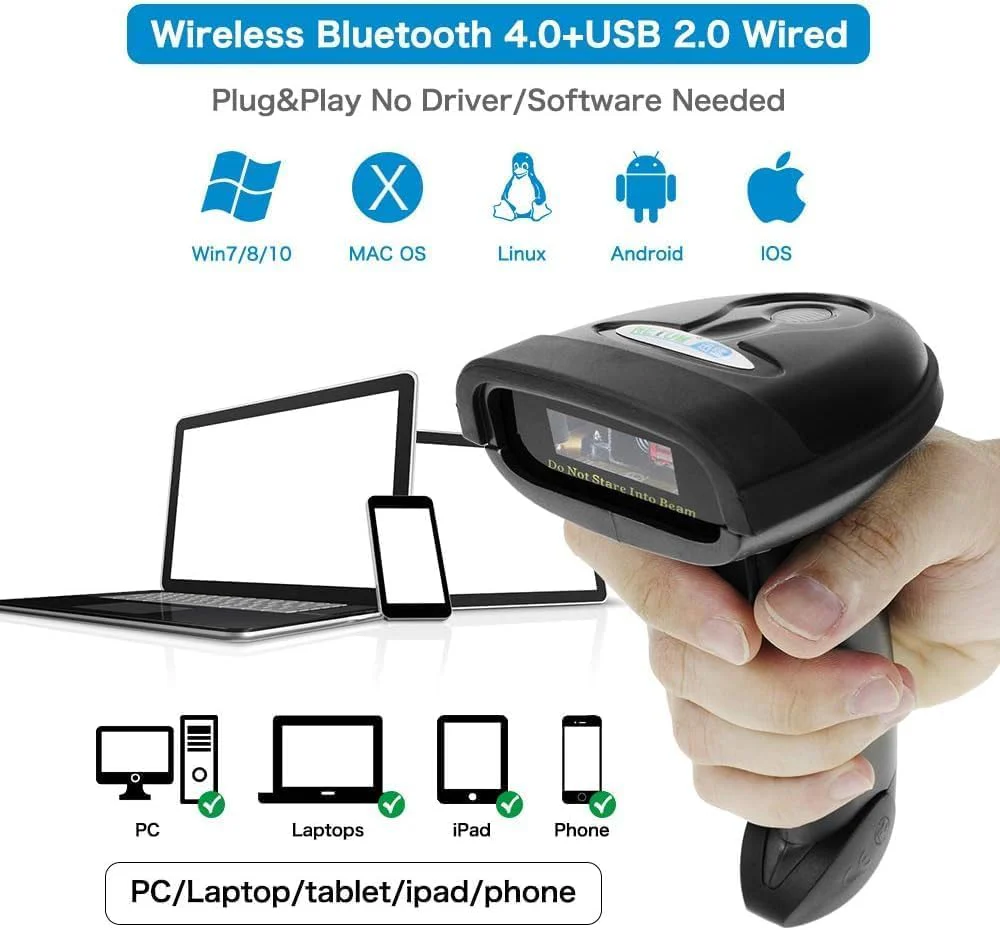 NETUM Bluetooth Barcode Scanner, Compatible with 2.4G Wireless & Bluetooth Function & Wired Connection, Connect Smart Phone, Tablet, PC, CCD Bar Code Reader Work with Windows, Mac,Android (NT-1228BC) NT-1228BC - Image 6
