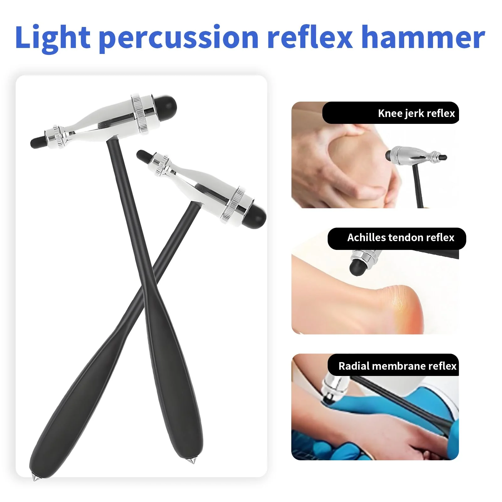 Neurological Reflex Hammer, Medical Hammer, Neuro Reflex Hammer with Double Plastic Head, Double Functional Head Reflex Hammer, Lightweight Percussion Reflex Hammer, for Reflex Tests (Black) - Image 4