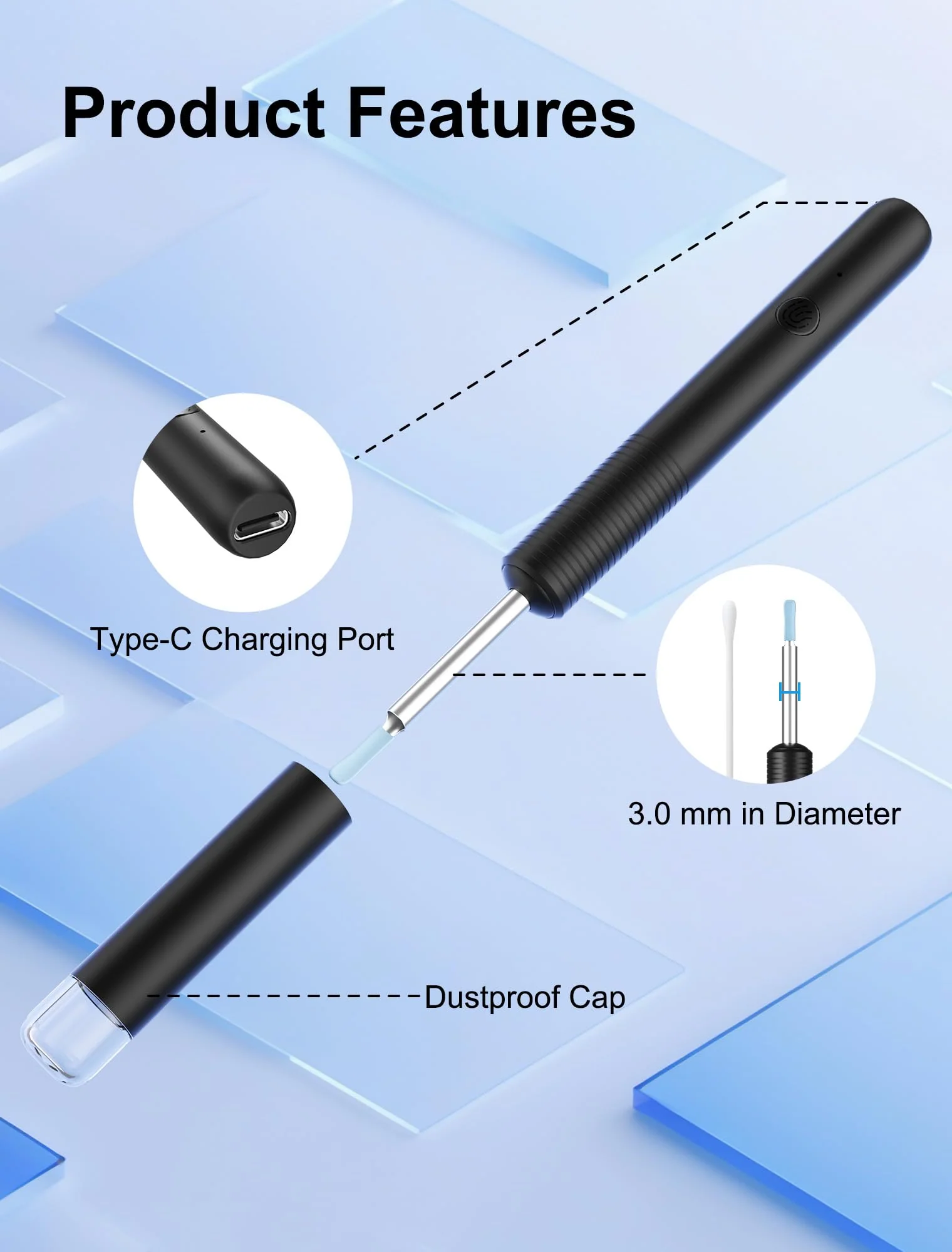 NEUTYPECHIC Ear Wax Remover Otoscope Wifi Ear Cleaner Camera HD Wireless Waterproof Ear Mirror 360° Wide Angle Ear Cleaner with 3.5 mm Lens and 6 LEDs for iPhone, iPad and Android Smartphones - Image 3
