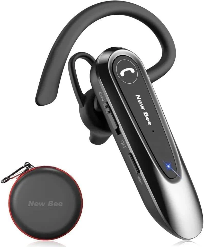 New Bee Bluetooth Earpiece V5.0 Wireless Handsfree Headset with Microphone 24 Hrs Driving Headset 60 Days Standby Time for iPhone Android Samsung Laptop Trucker Driver (Black) Black