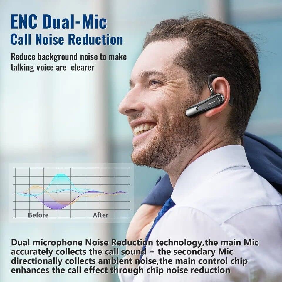New Bee Bluetooth Earpiece V5.0 Wireless Handsfree Headset with Microphone 24 Hrs Driving Headset 60 Days Standby Time for iPhone Android Samsung Laptop Trucker Driver (Black) Black - Image 2