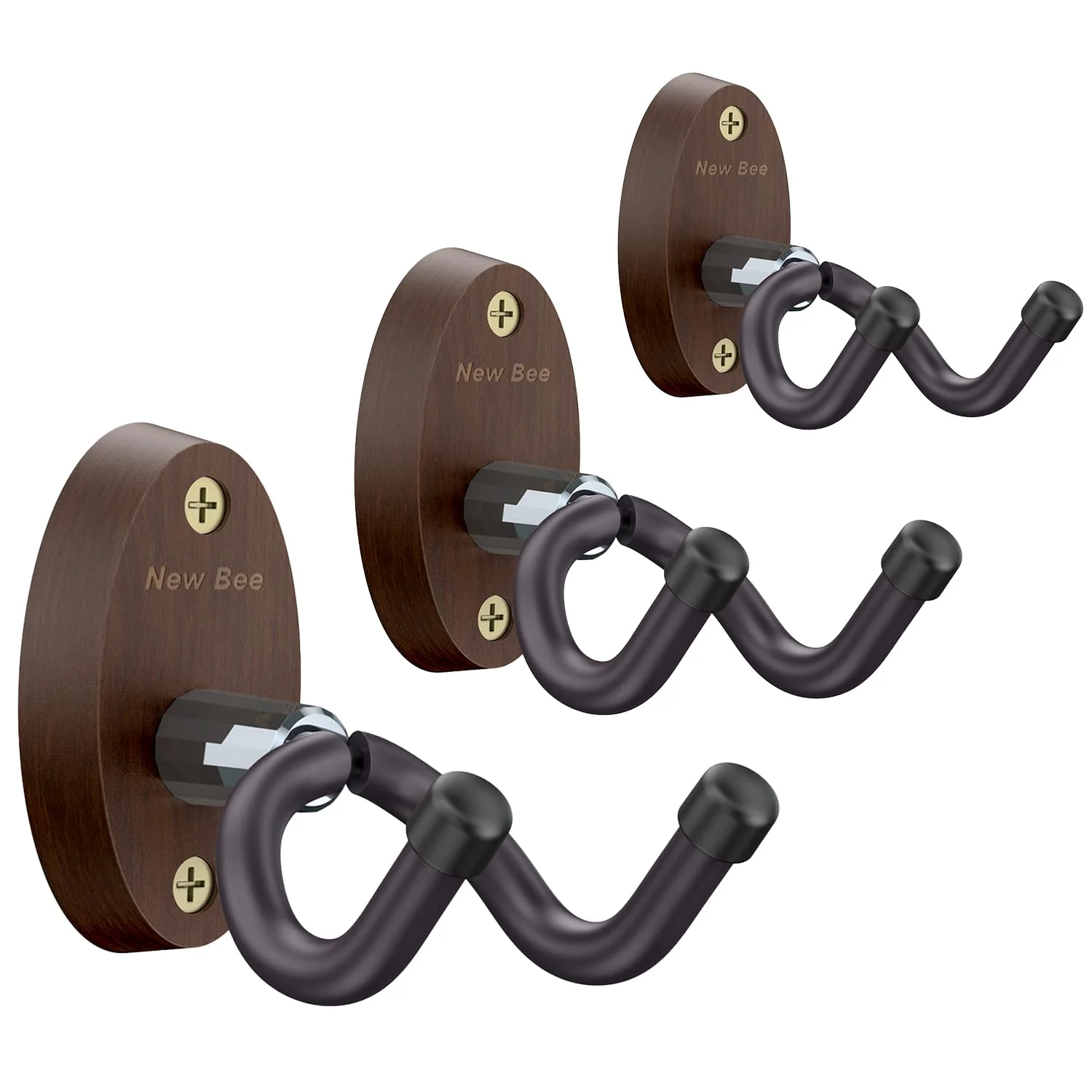 New bee Guitar Wall Mount, Guitar Hanger Wall Hook Holder Stand Bracket with Screw Fits All Size Ukulele Bass Mandolin Banjo 3PCS Brown