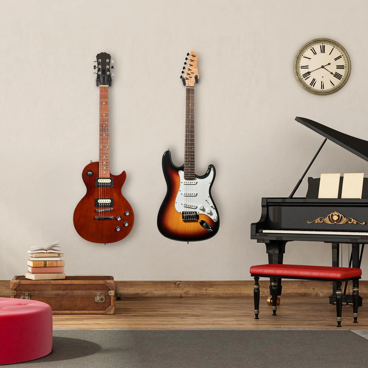New bee Guitar Wall Mount, Guitar Hanger Wall Hook Holder Stand Bracket with Screw Fits All Size Ukulele Bass Mandolin Banjo 3PCS Brown - Image 6