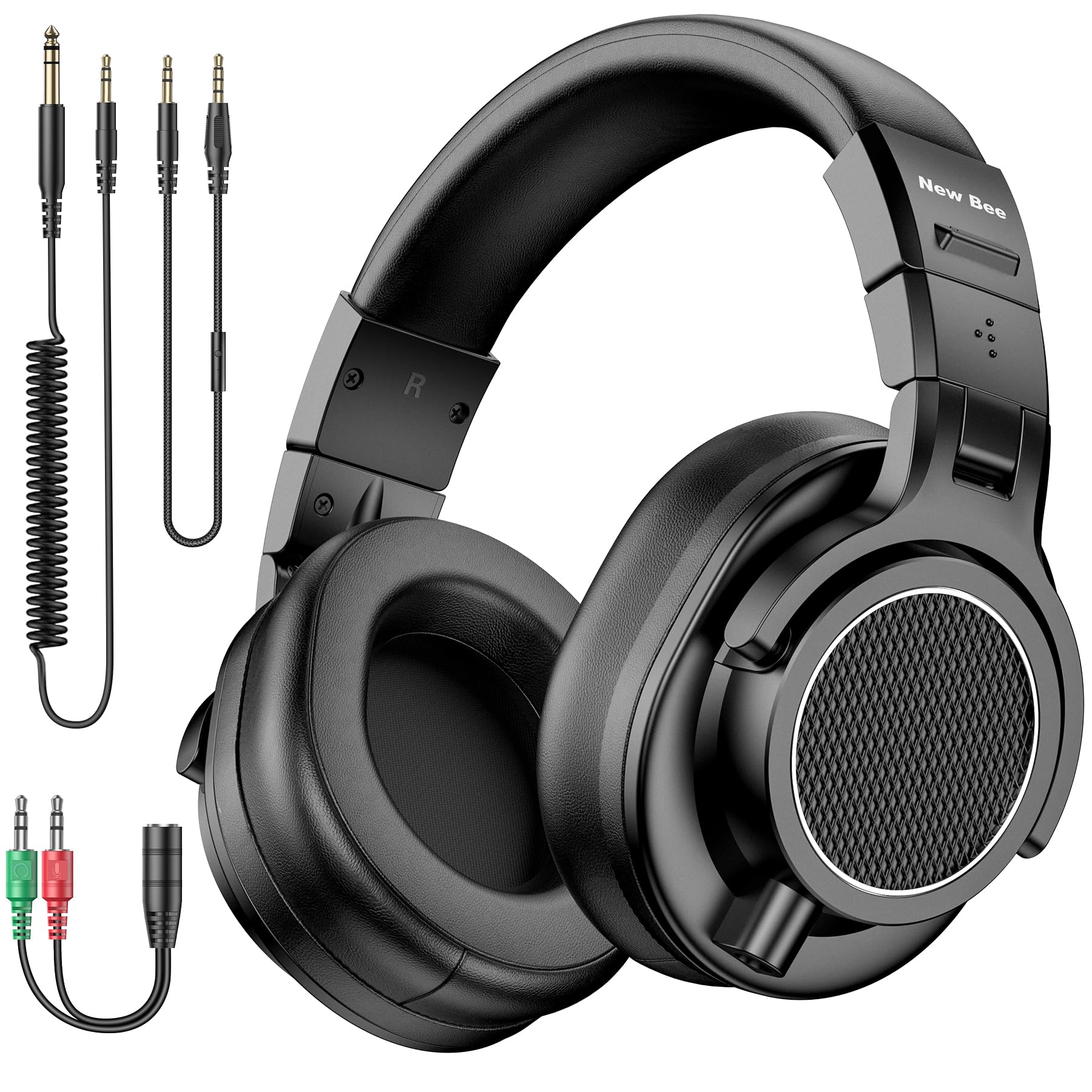 New bee Studio Headphones, DJ Headphones with 50mm Drivers and 6.35mm & 3.5mm Jack for Studio Monitor & Mixing DJ Guitar AMP Podcast Piano Keyboard