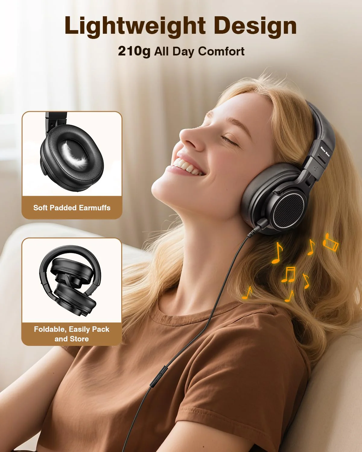 New bee Studio Headphones, DJ Headphones with 50mm Drivers and 6.35mm & 3.5mm Jack for Studio Monitor & Mixing DJ Guitar AMP Podcast Piano Keyboard - Image 5