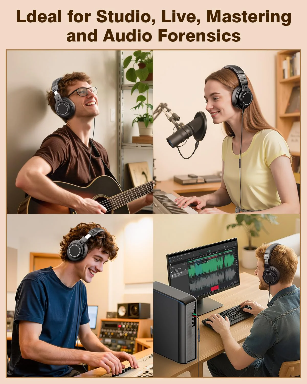 New bee Studio Headphones, DJ Headphones with 50mm Drivers and 6.35mm & 3.5mm Jack for Studio Monitor & Mixing DJ Guitar AMP Podcast Piano Keyboard - Image 7