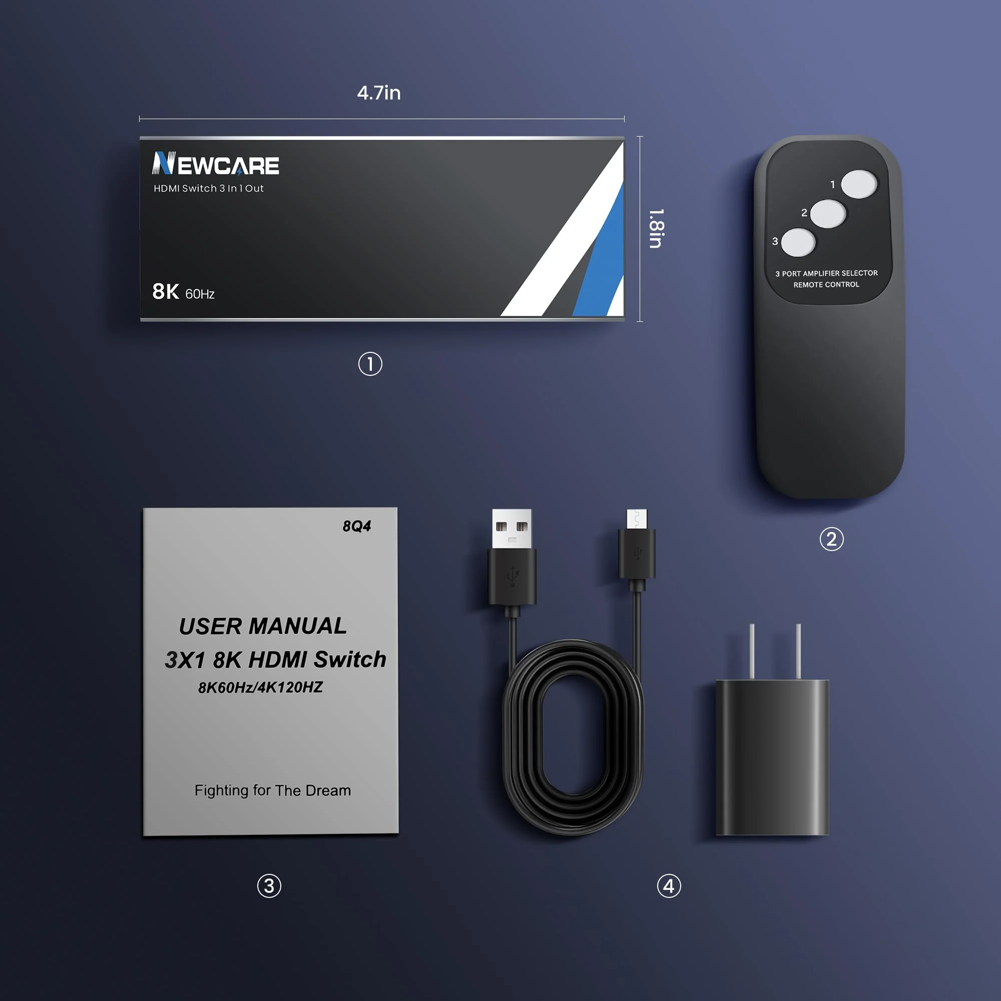 NEWCARE 8K HDMI 2.1 Switch 3 in 1 Out with Remote, 8K@60Hz 4K@120Hz HDMI Switch support 48Gbps, 3D Surround Sound, HDR 10+, VRR, ALLM,3 port HDMI Switcher Compatible with PS5/4 Xbox, Streaming Device 8K@60Hz HDMI Switch 3 in 1 Out - Image 9
