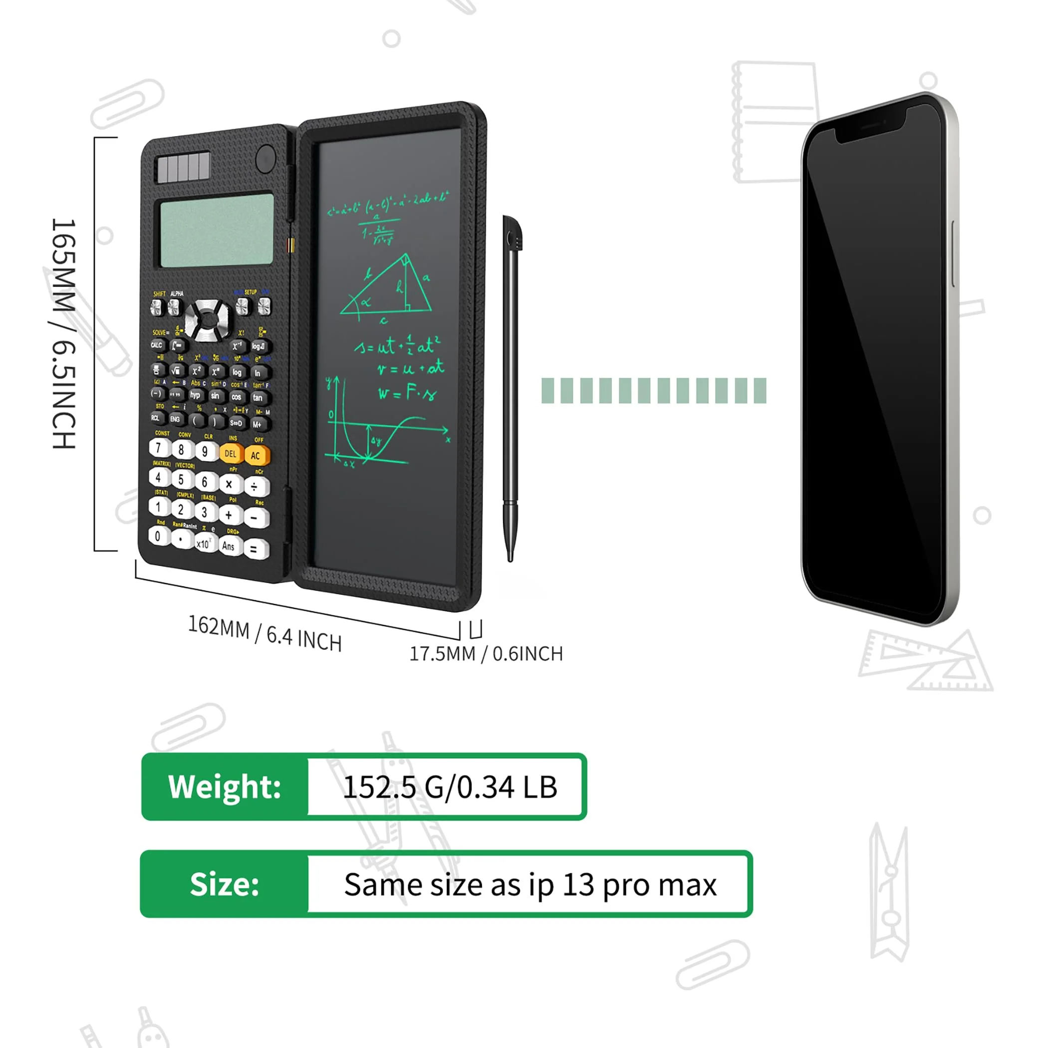 NEWYES 991ES Scientific Calculator with LCD Writing Tablet, 417 Function Solar Energy Science Calculators Notepad, Professional Foldable Calculators for Students School College - Image 2