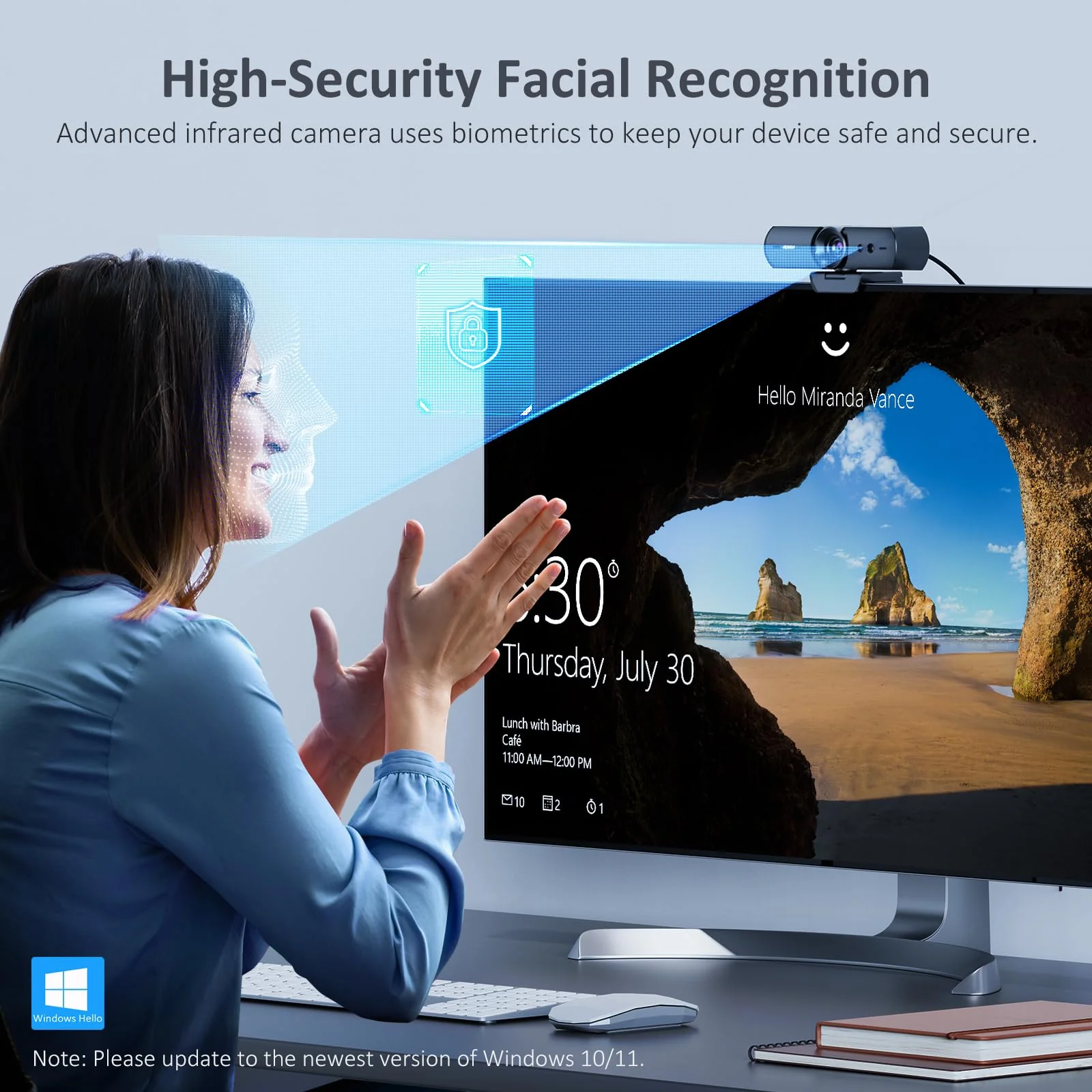 NexiGo HelloCam, 1080P Webcam with Windows Hello, True Privacy, Automatic Electronic Shutter, Computer Camera, Microphone, Facial Enhancement, HD USB Web Cam - Image 2
