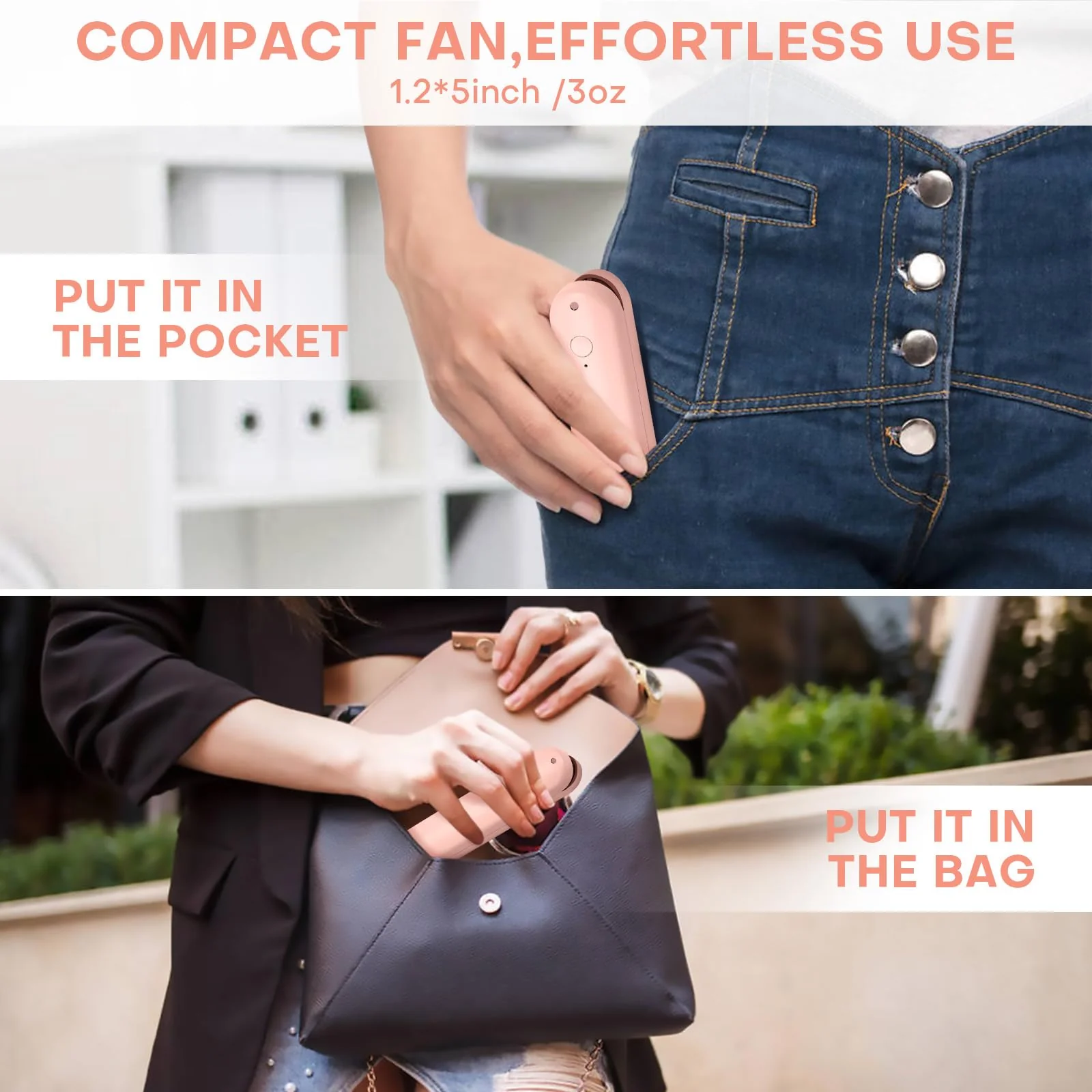 Nezylaf Handheld Mini Fan，Portable Small Pocket Fan，Rechargeable Personal Fan with Power Bank 2000mAh, Travel Essentials for Women Pink - Image 2
