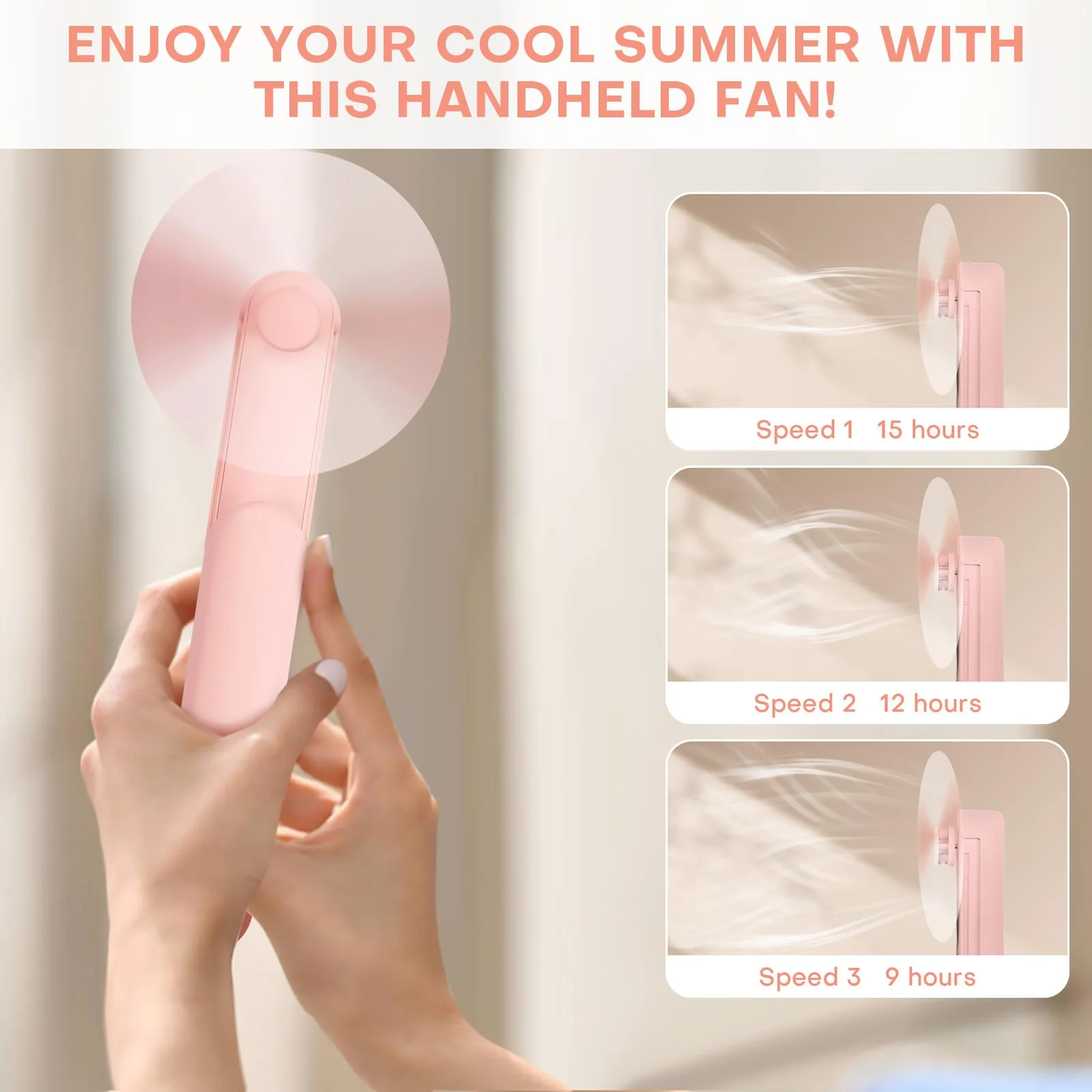 Nezylaf Handheld Mini Fan，Portable Small Pocket Fan，Rechargeable Personal Fan with Power Bank 2000mAh, Travel Essentials for Women Pink - Image 4