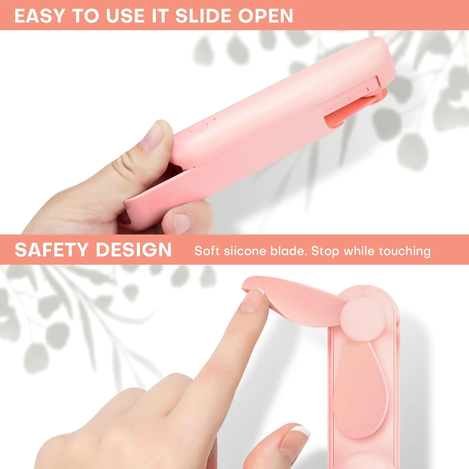 Nezylaf Handheld Mini Fan，Portable Small Pocket Fan，Rechargeable Personal Fan with Power Bank 2000mAh, Travel Essentials for Women Pink - Image 5