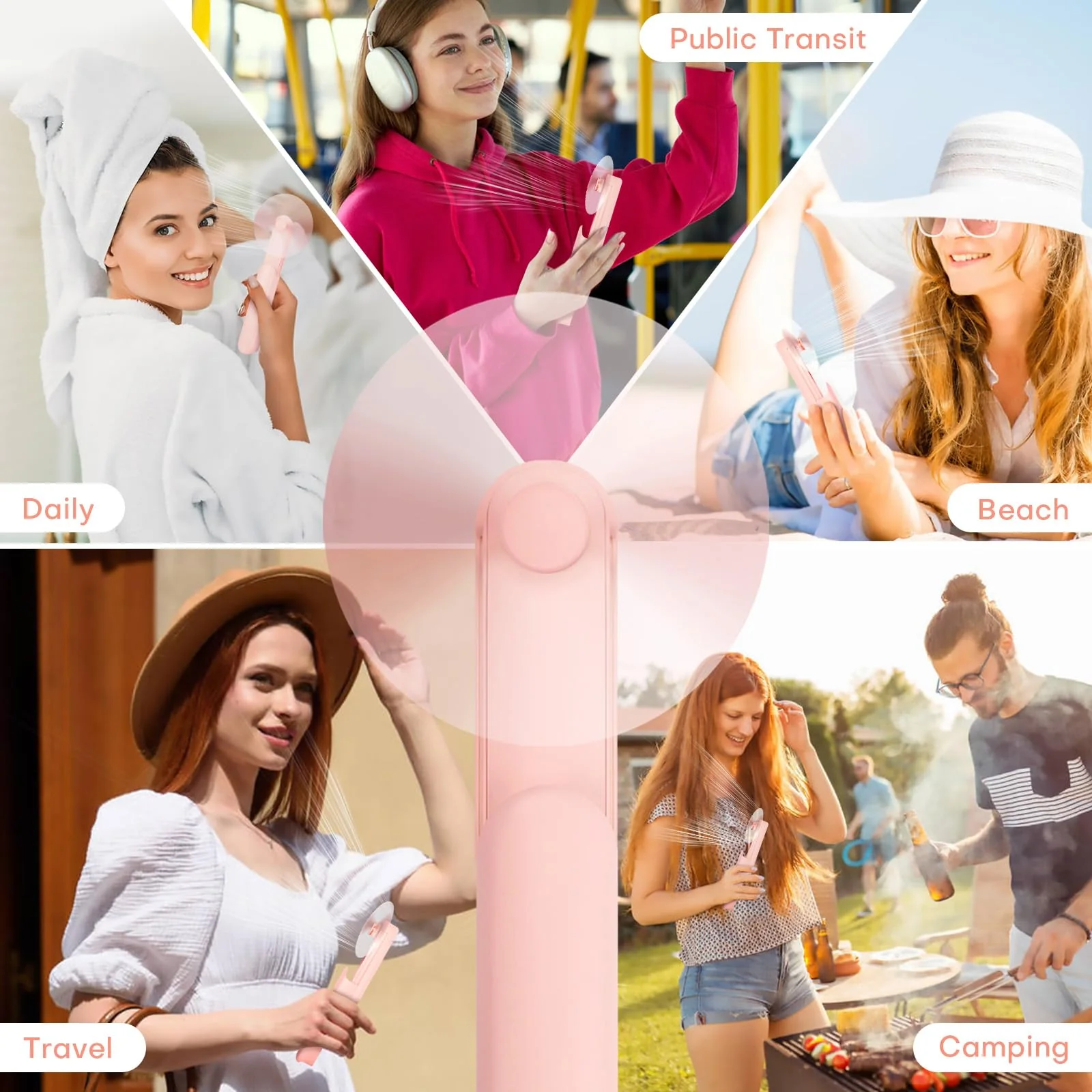 Nezylaf Handheld Mini Fan，Portable Small Pocket Fan，Rechargeable Personal Fan with Power Bank 2000mAh, Travel Essentials for Women Pink - Image 7