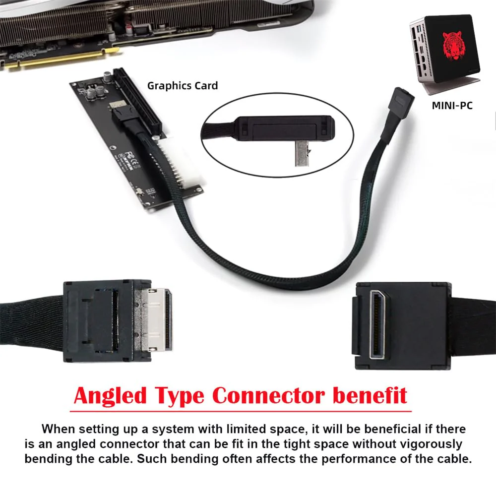NFHK Down Angled 90 Degree OcuLink PCIe 4.0 PCI-Express SFF-8611 4i to SFF-8611 Data Active Cable for eGPU SSD 80cm - Image 4
