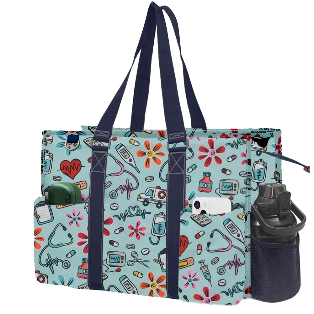 NGIL Zip-Top Tote Bag with Exterior Pockets for Working Women, Teachers, Nurses, and Moms, Design in USA Ngil Zip-groovy Nurse-navy