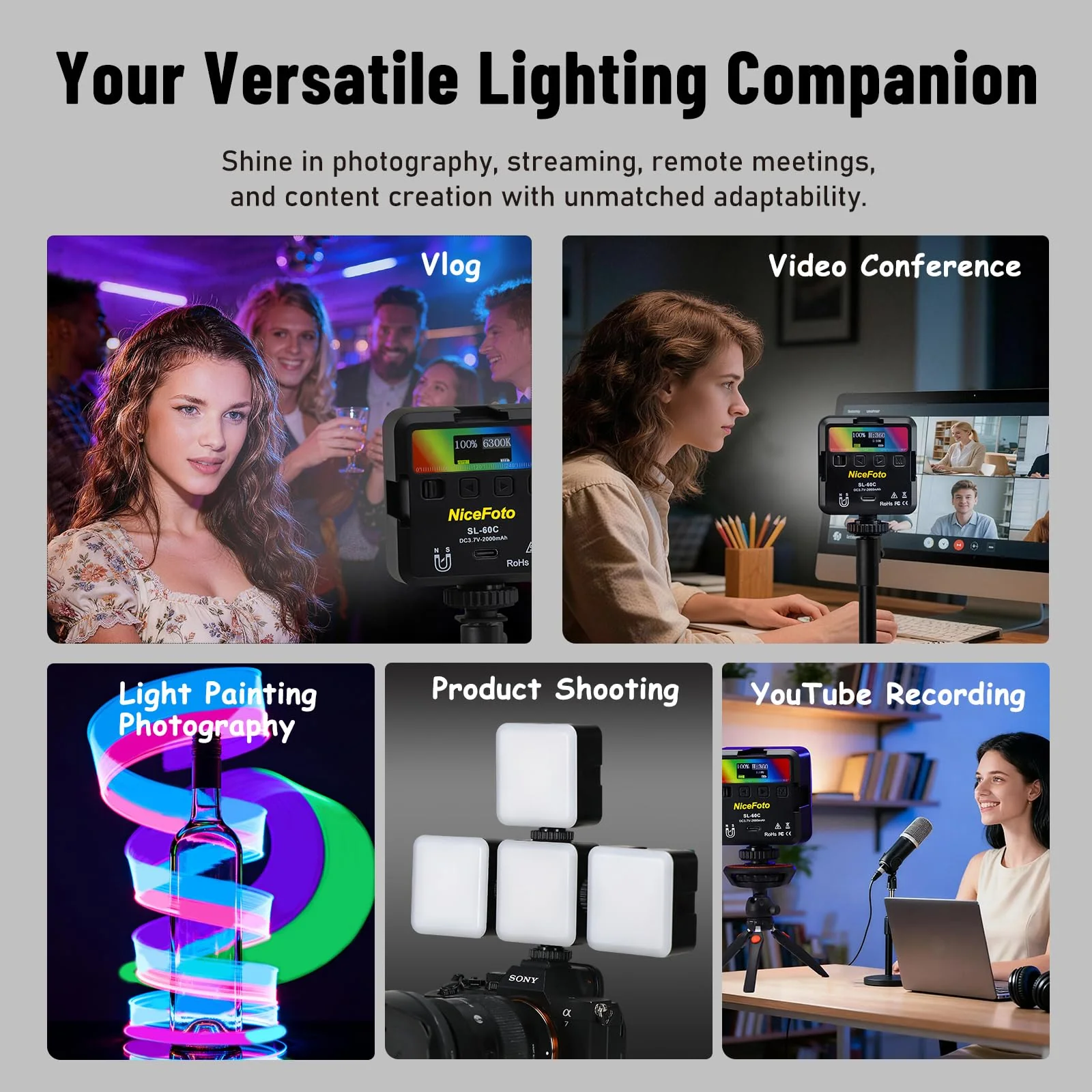 NiceFoto RGB Video Lights, 360° Full Color LED Video Light with 3 Cold Shoe Mounts, 2500K-9000K, CRI 96+, 18 Scene Modes, Magnetic RGB Camera Light for Vlog Filming, TikTok, Live, Photography - Image 5